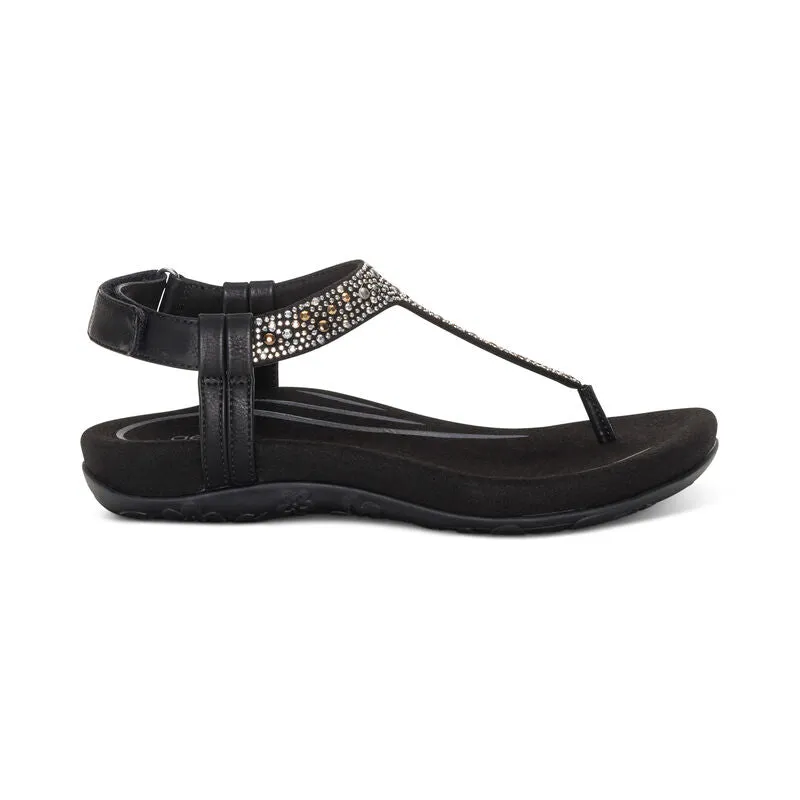 Aetrex Marni Adjustable Black Leather Sandal SE470