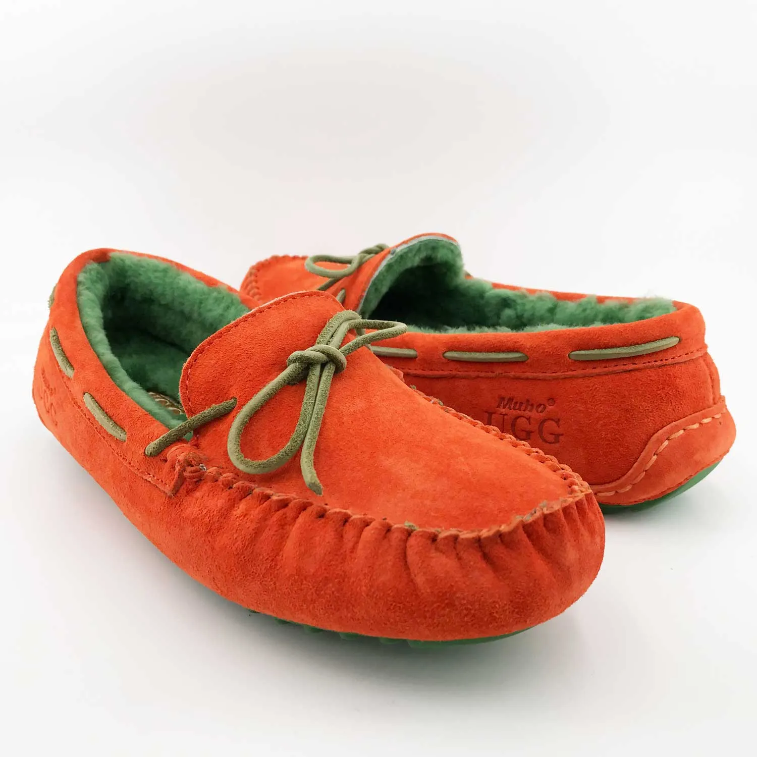 Australian Sheepskin UGG Women Casual Leather Flats UGG Moccasin - Orange