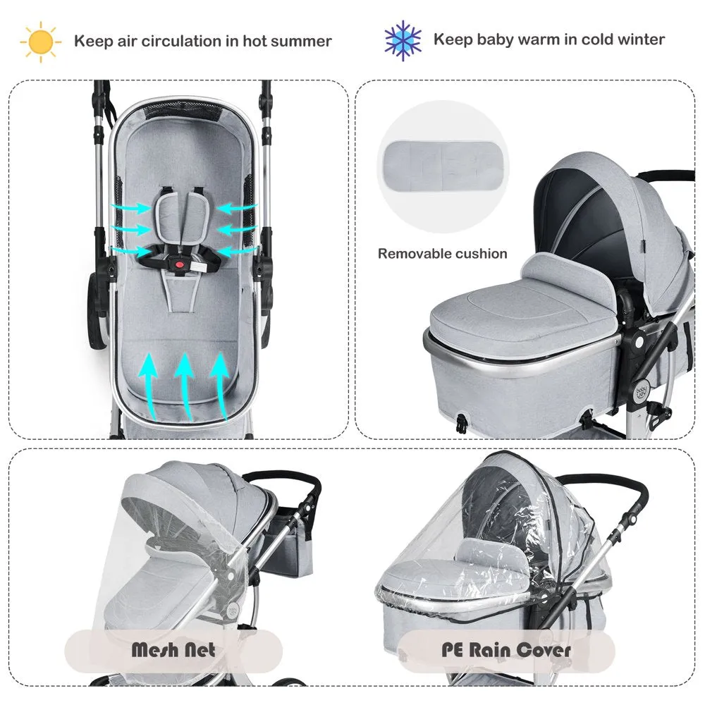 Babyjoy 2-In-1 Baby Stroller High Landscape Infant Stroller W/ Reversible Seat Grey