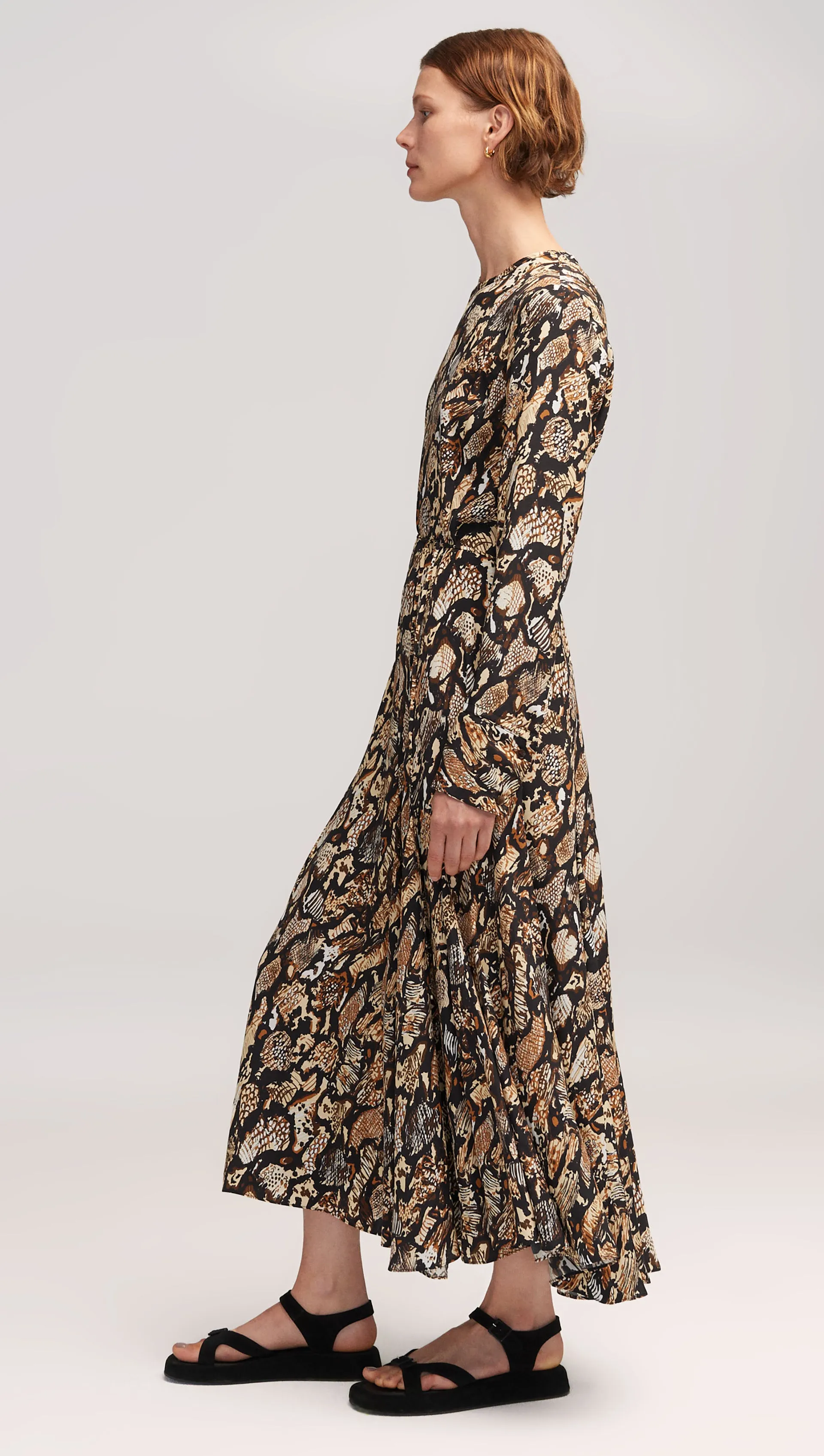 Benson Dress in Matte-side Silk Charmeuse | Geo Print