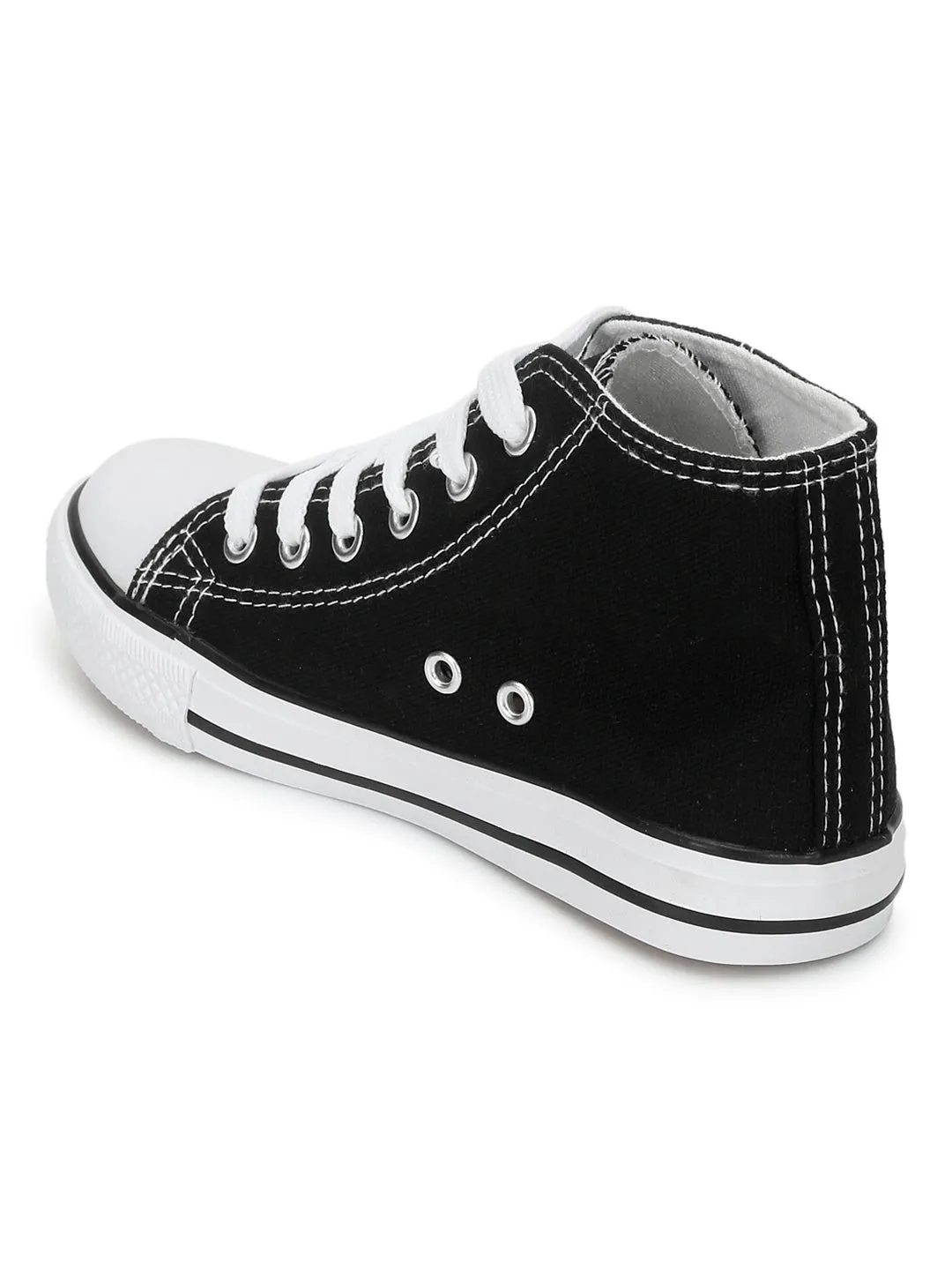 Black Canvas High Ankle Stylish Lace-Up Sneakers For Kids-Unisex (TC-LKCAN4-BLK)