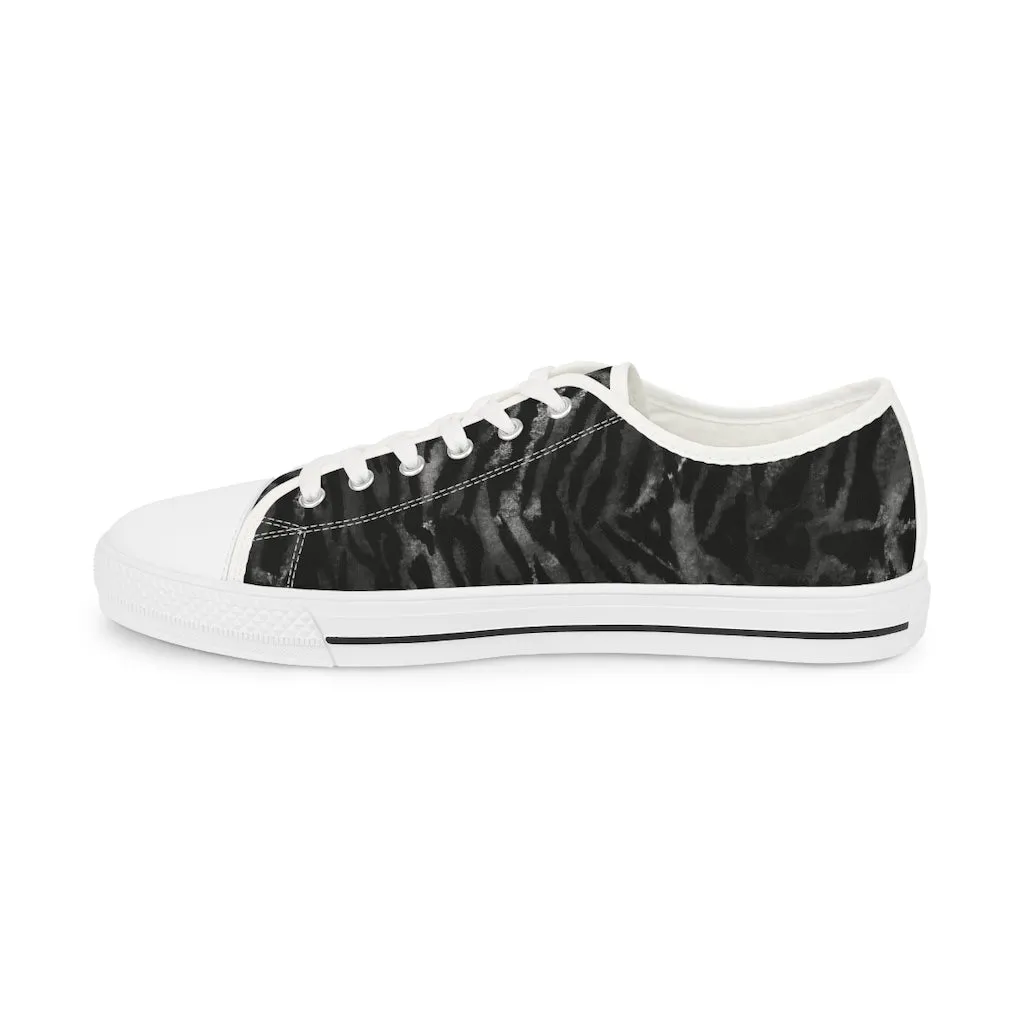 Black Tiger Stripes Low Tops, Best Designer Tiger Animal Printed Men's Low Top Sneakers (US Size: 5-14)