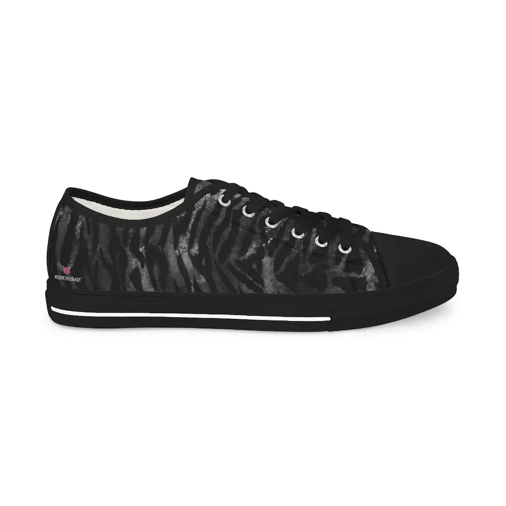 Black Tiger Stripes Low Tops, Best Designer Tiger Animal Printed Men's Low Top Sneakers (US Size: 5-14)