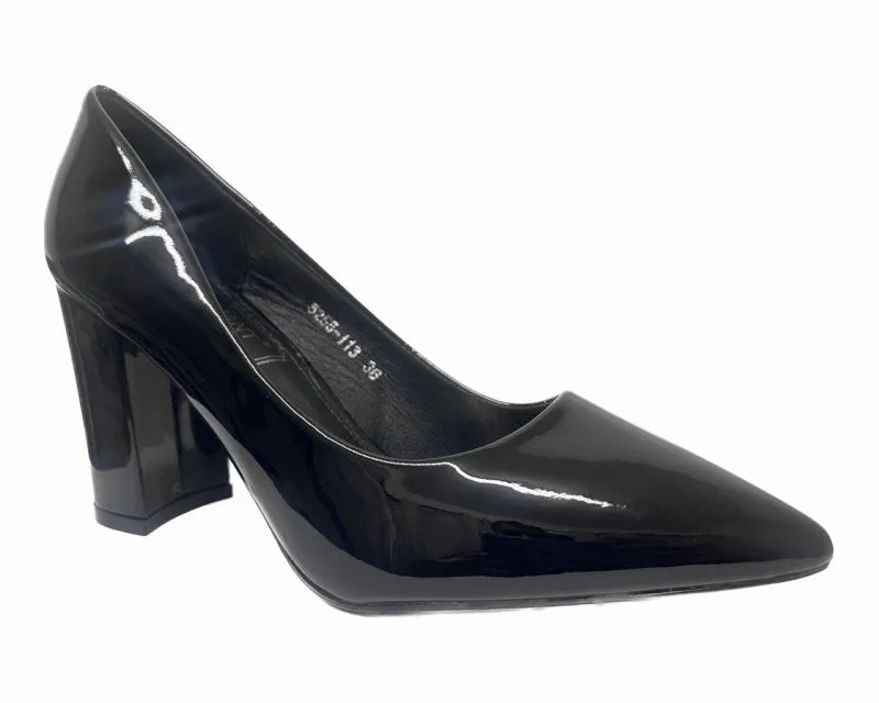 Block Heel Faux Patent Court Shoes