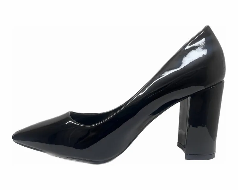 Block Heel Faux Patent Court Shoes