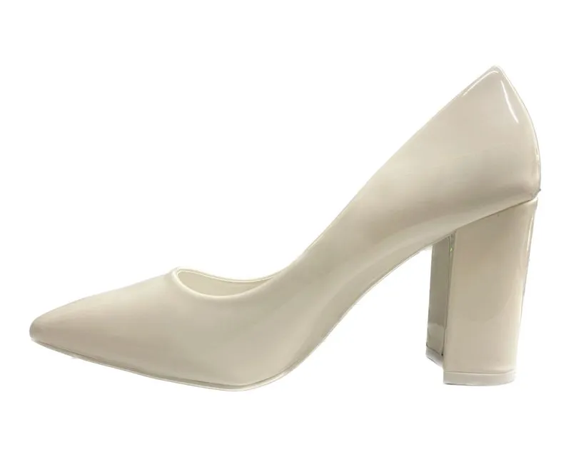 Block Heel Faux Patent Court Shoes