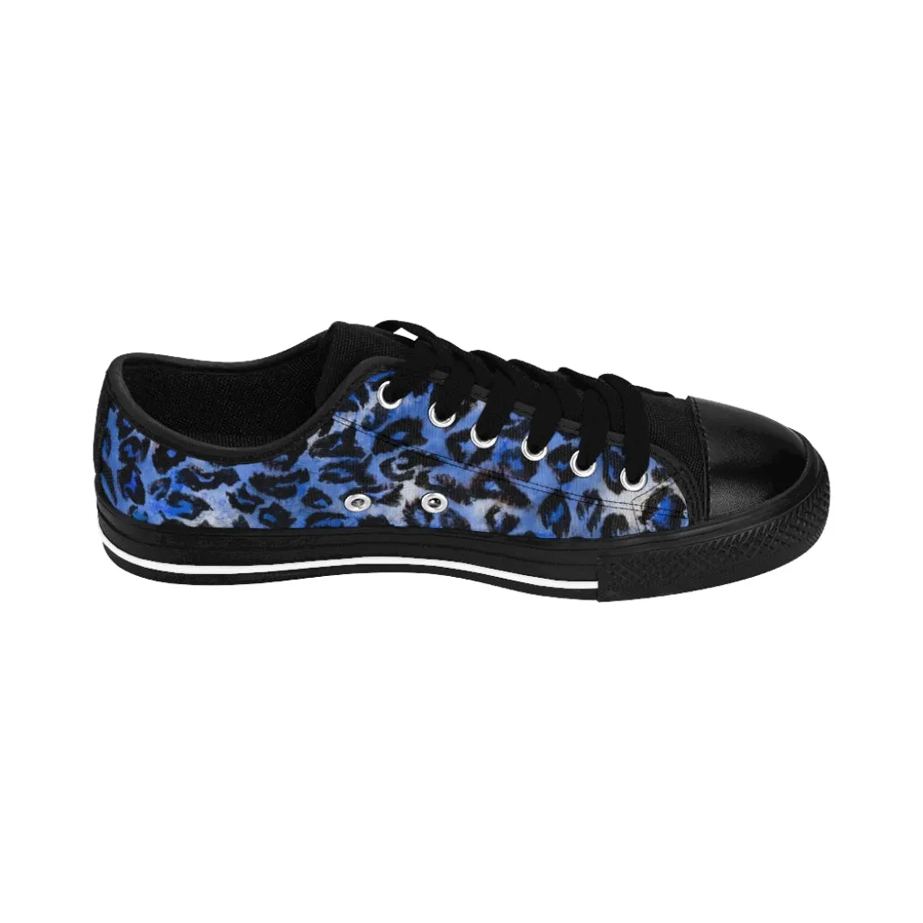 Blue Leopard Print Women's Sneakers, Blue Animal Print Fashion Tennis Canvas Shoes For Ladies