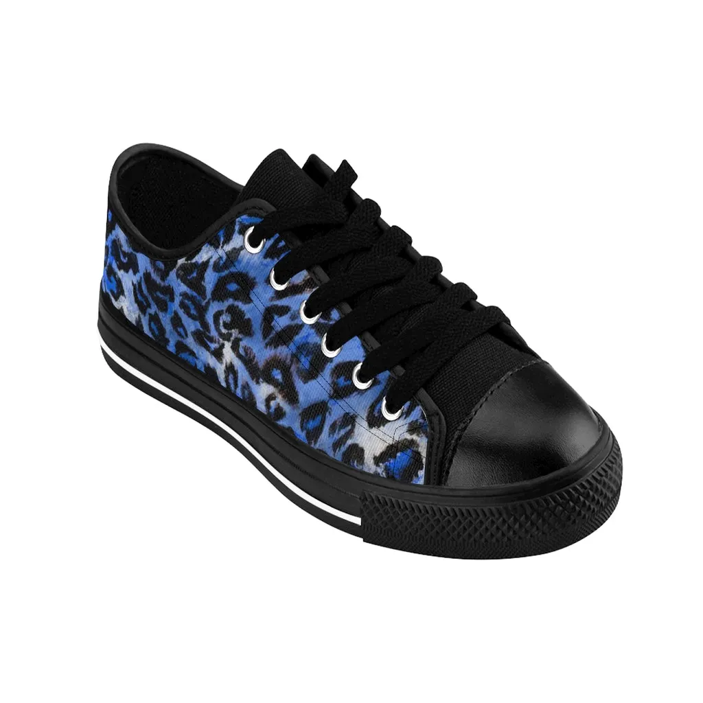 Blue Leopard Print Women's Sneakers, Blue Animal Print Fashion Tennis Canvas Shoes For Ladies