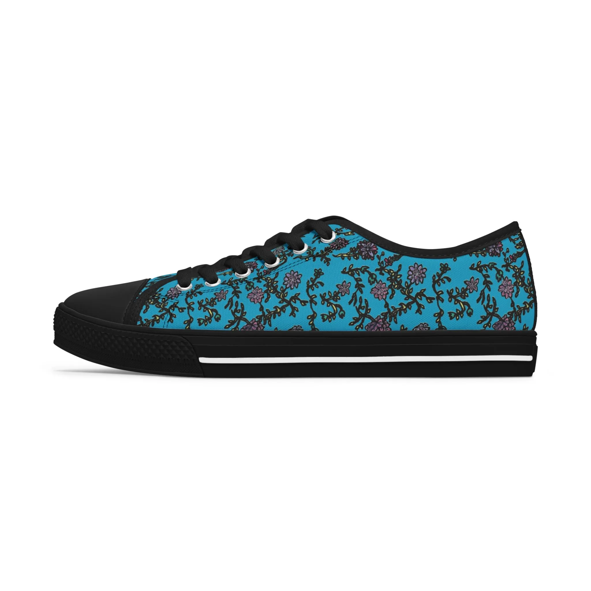 Blue Purple Floral Women's Sneakers, Floral Print Women's Canvas Fashion Low Top Sneakers (US Size: 5.5-12)