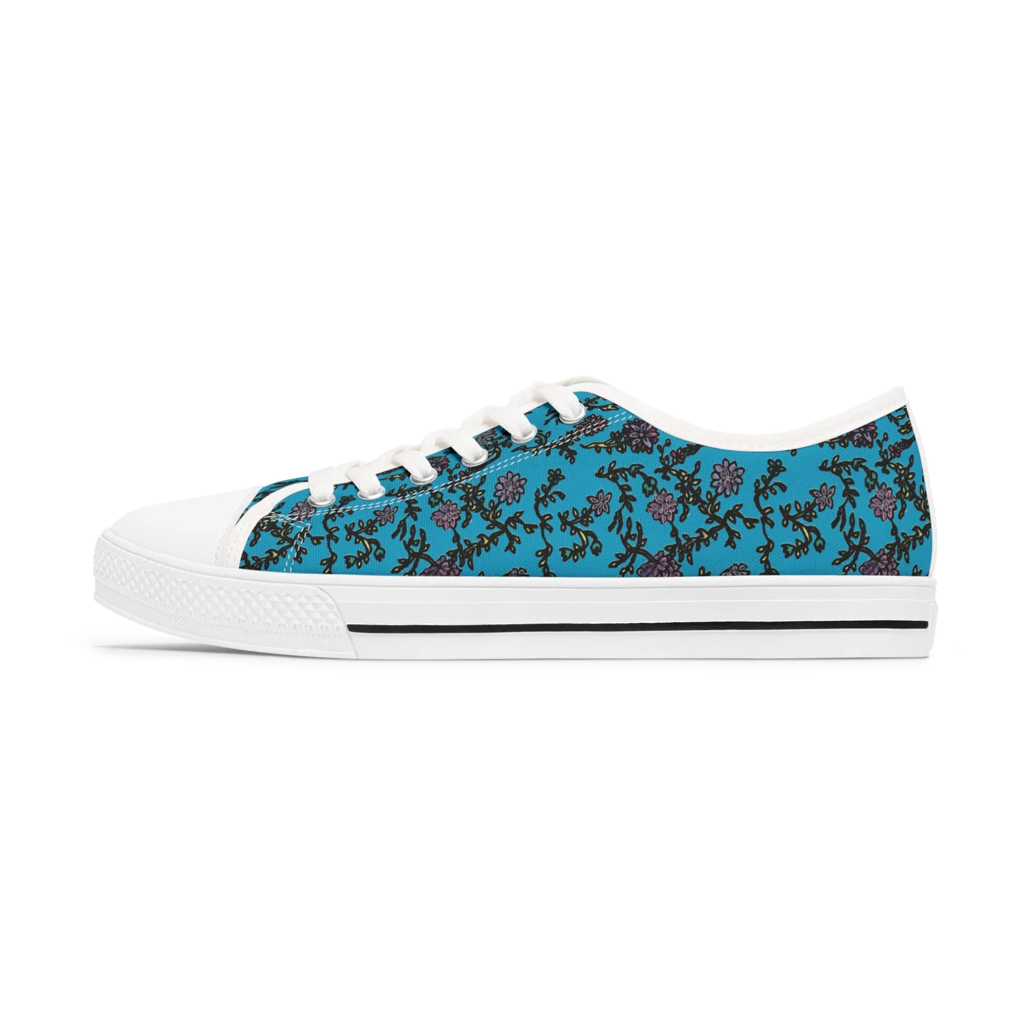 Blue Purple Floral Women's Sneakers, Floral Print Women's Canvas Fashion Low Top Sneakers (US Size: 5.5-12)