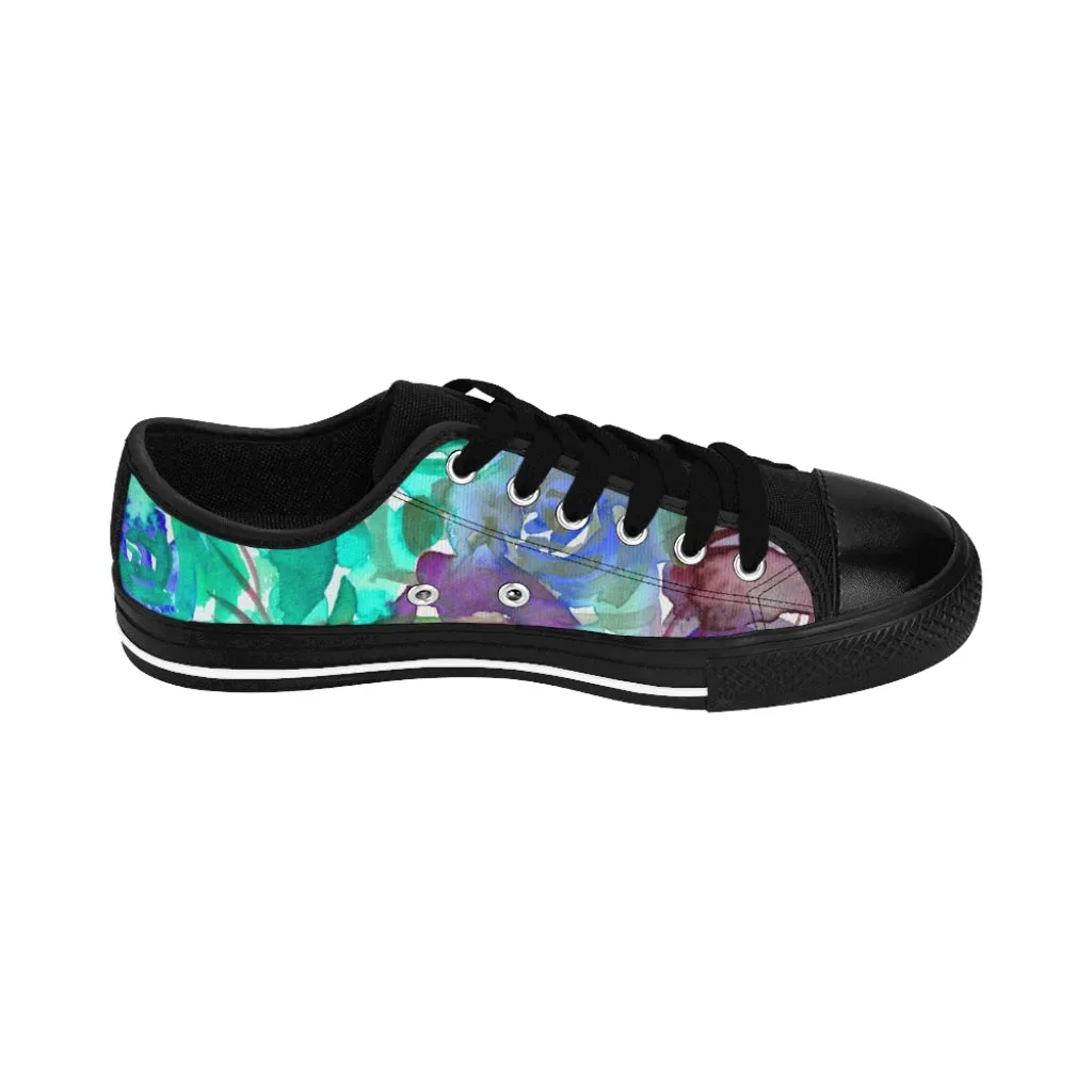 Blue Purple Floral Women's Sneakers, Floral Rose Print Best Tennis Casual Shoes For Women (US Size: 6-12)