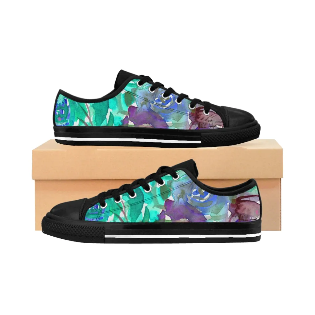 Blue Purple Floral Women's Sneakers, Floral Rose Print Best Tennis Casual Shoes For Women (US Size: 6-12)