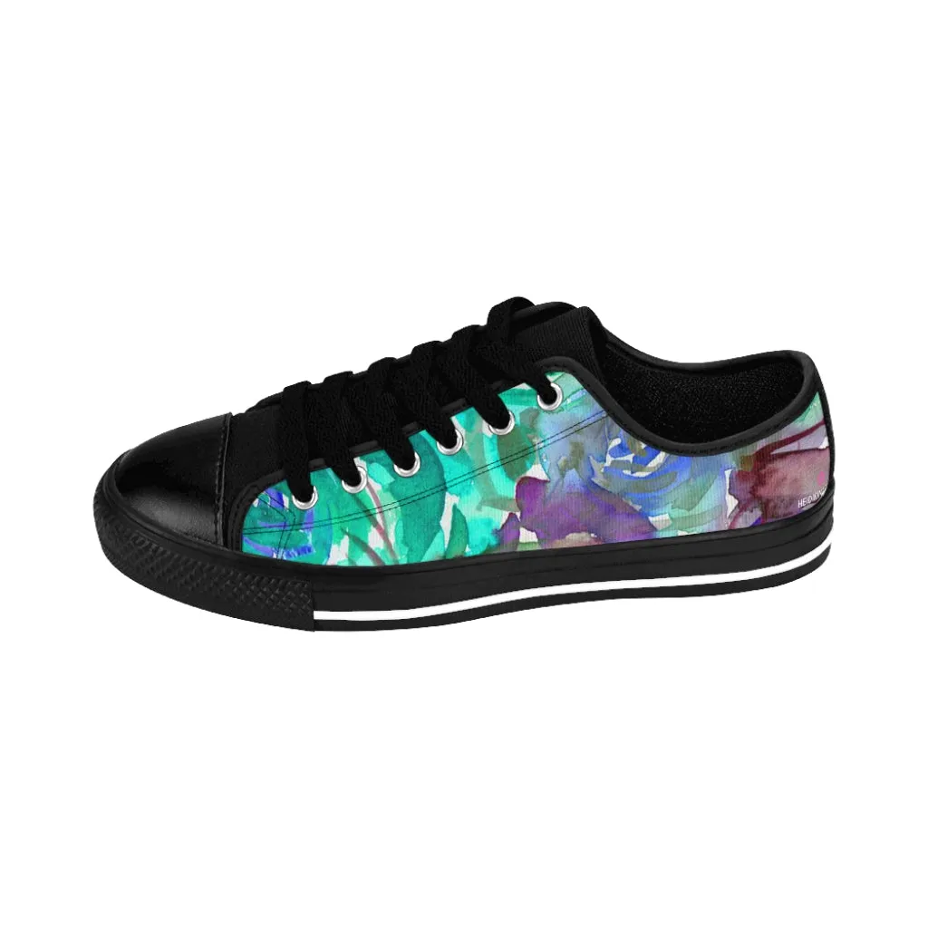 Blue Purple Floral Women's Sneakers, Floral Rose Print Best Tennis Casual Shoes For Women (US Size: 6-12)