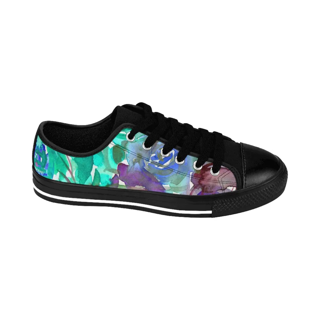 Blue Purple Floral Women's Sneakers, Floral Rose Print Best Tennis Casual Shoes For Women (US Size: 6-12)