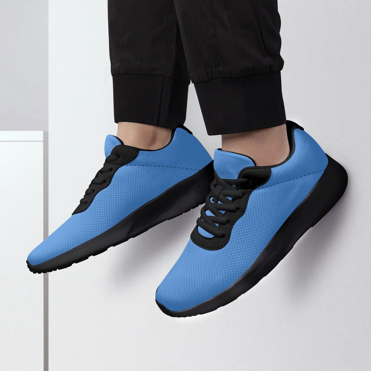 Blue Solid Color Unisex Kicks, Soft Solid Color Best Lifestyle Unisex Casual Designer Mesh Running Shoes With Black Soles