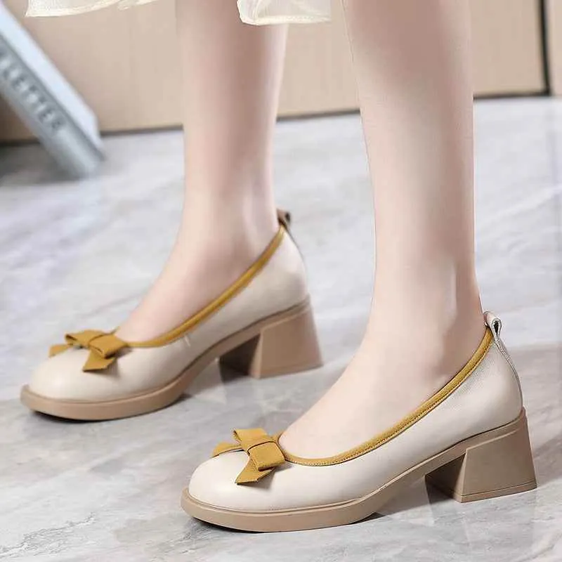 Bow Genuine Leather Fashion Pumps - Women's Casual Shoes DX218