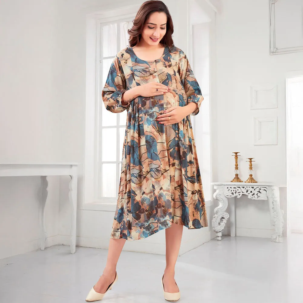 Brown Nursing Maternity Rayon Dress