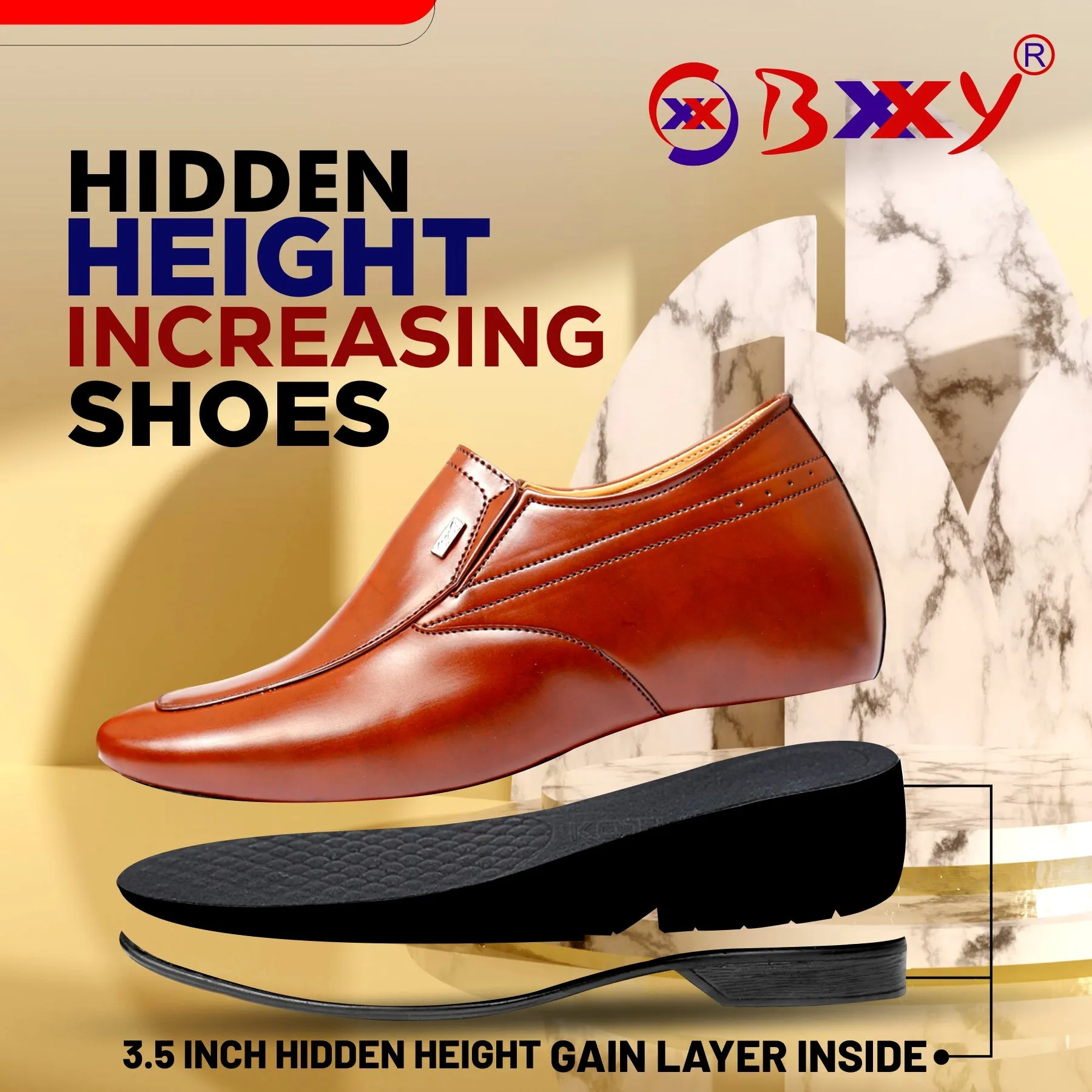 BXXY 9 cm (3.5 Inch) Elevator Office Wear Slip-on Dress Shoes For Men