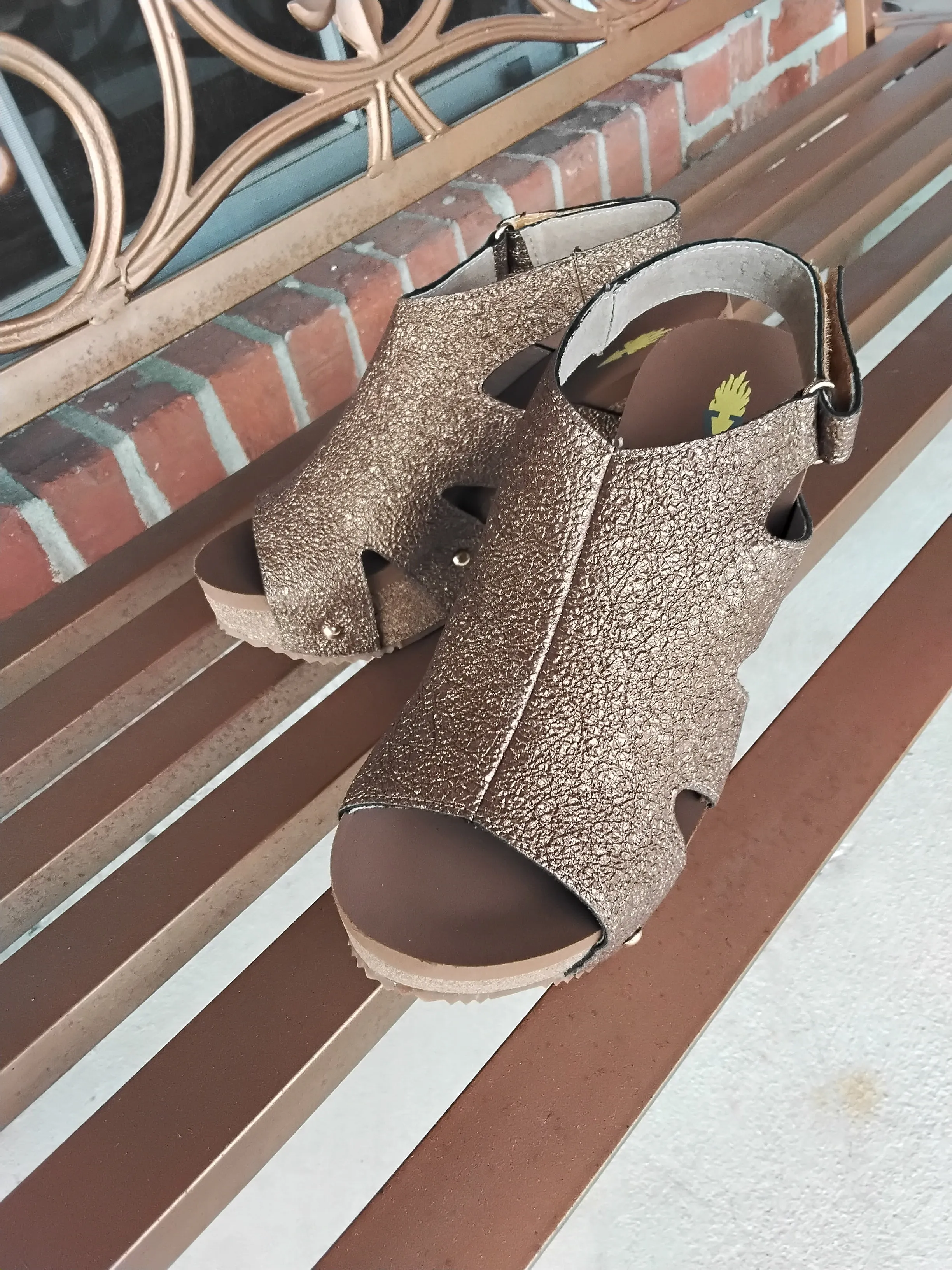 Copper Wedge Sandals with Self Fasteners | Volatile Spindle