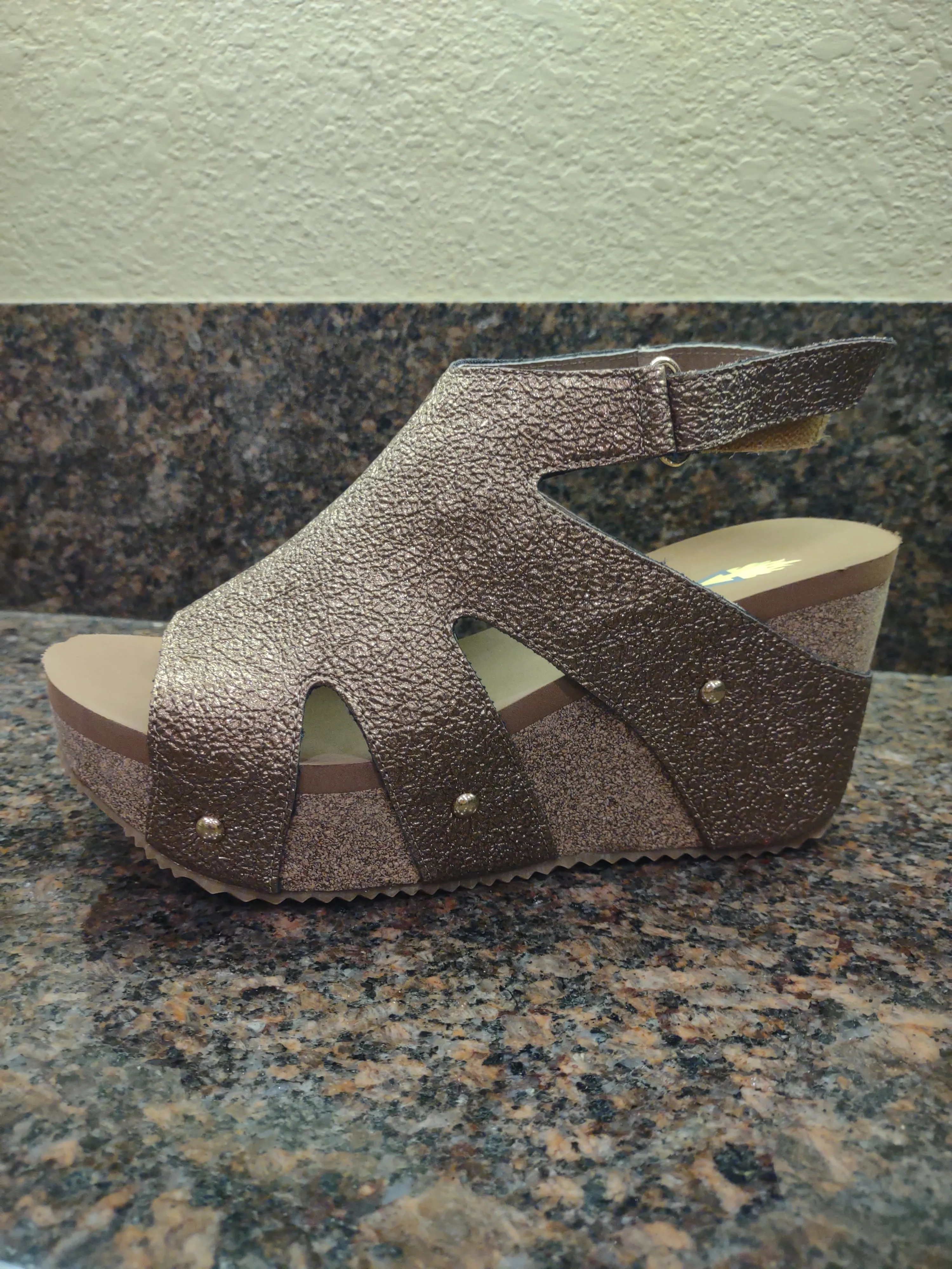 Copper Wedge Sandals with Self Fasteners | Volatile Spindle