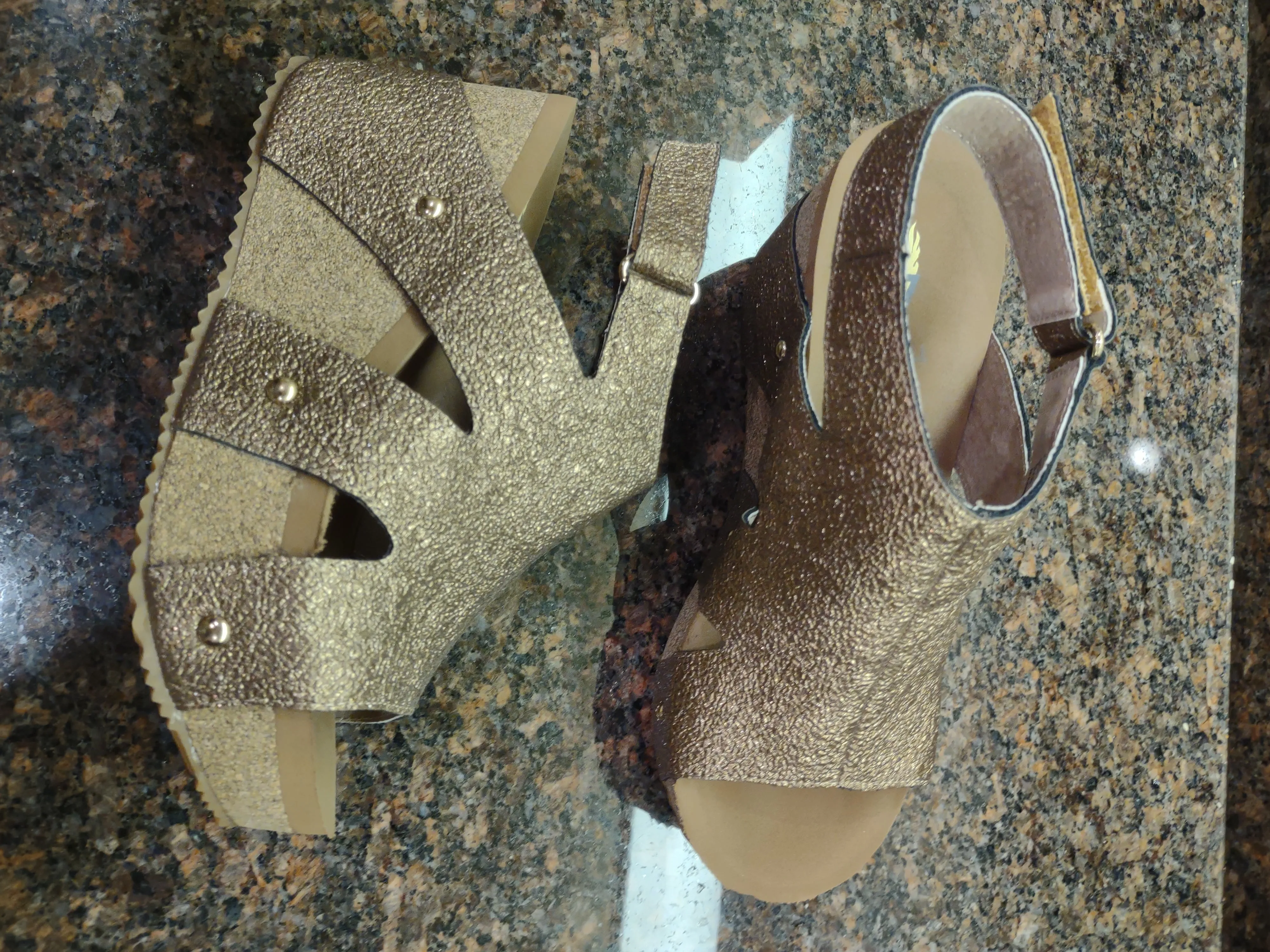 Copper Wedge Sandals with Self Fasteners | Volatile Spindle