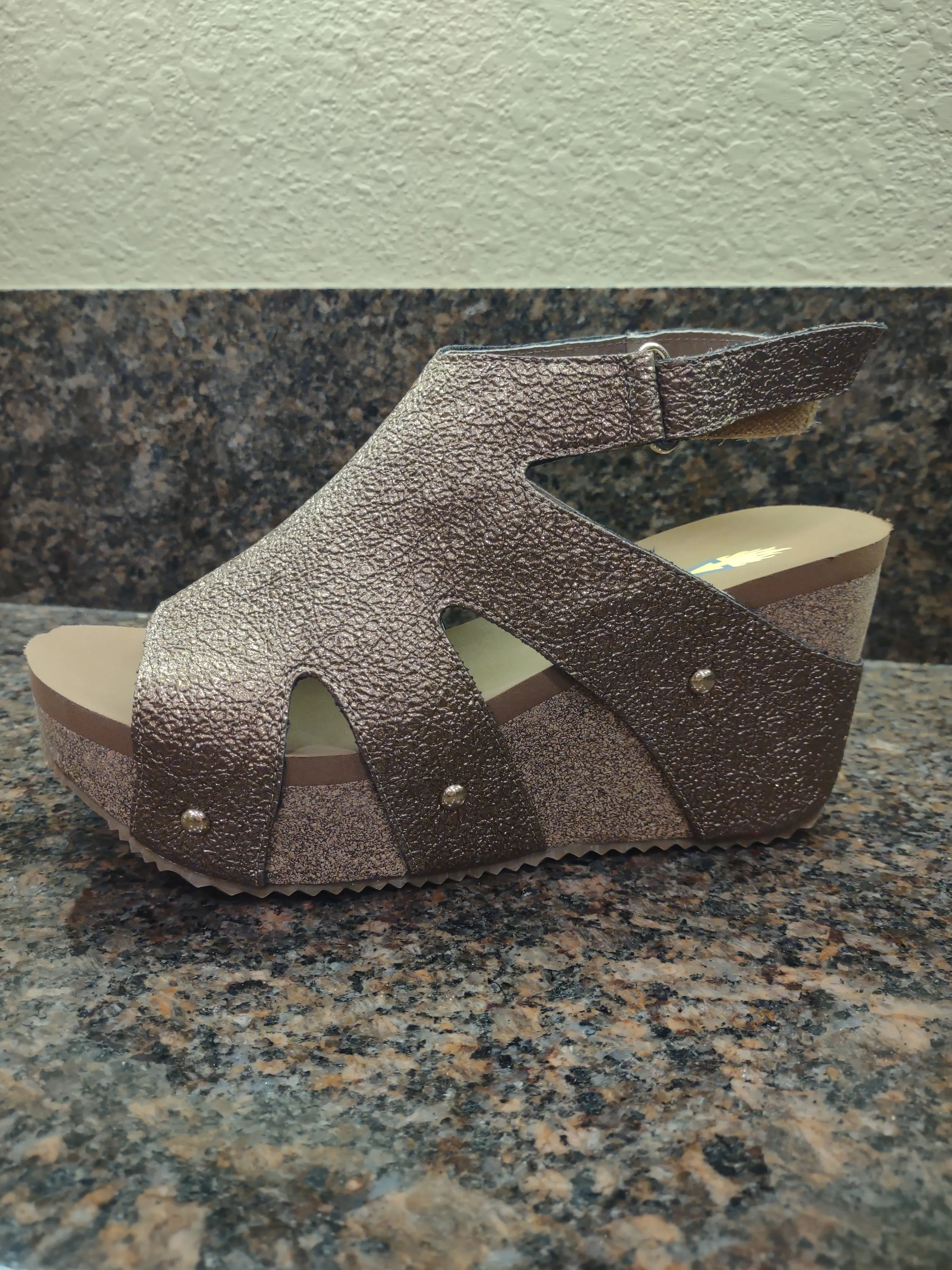 Copper Wedge Sandals with Self Fasteners | Volatile Spindle