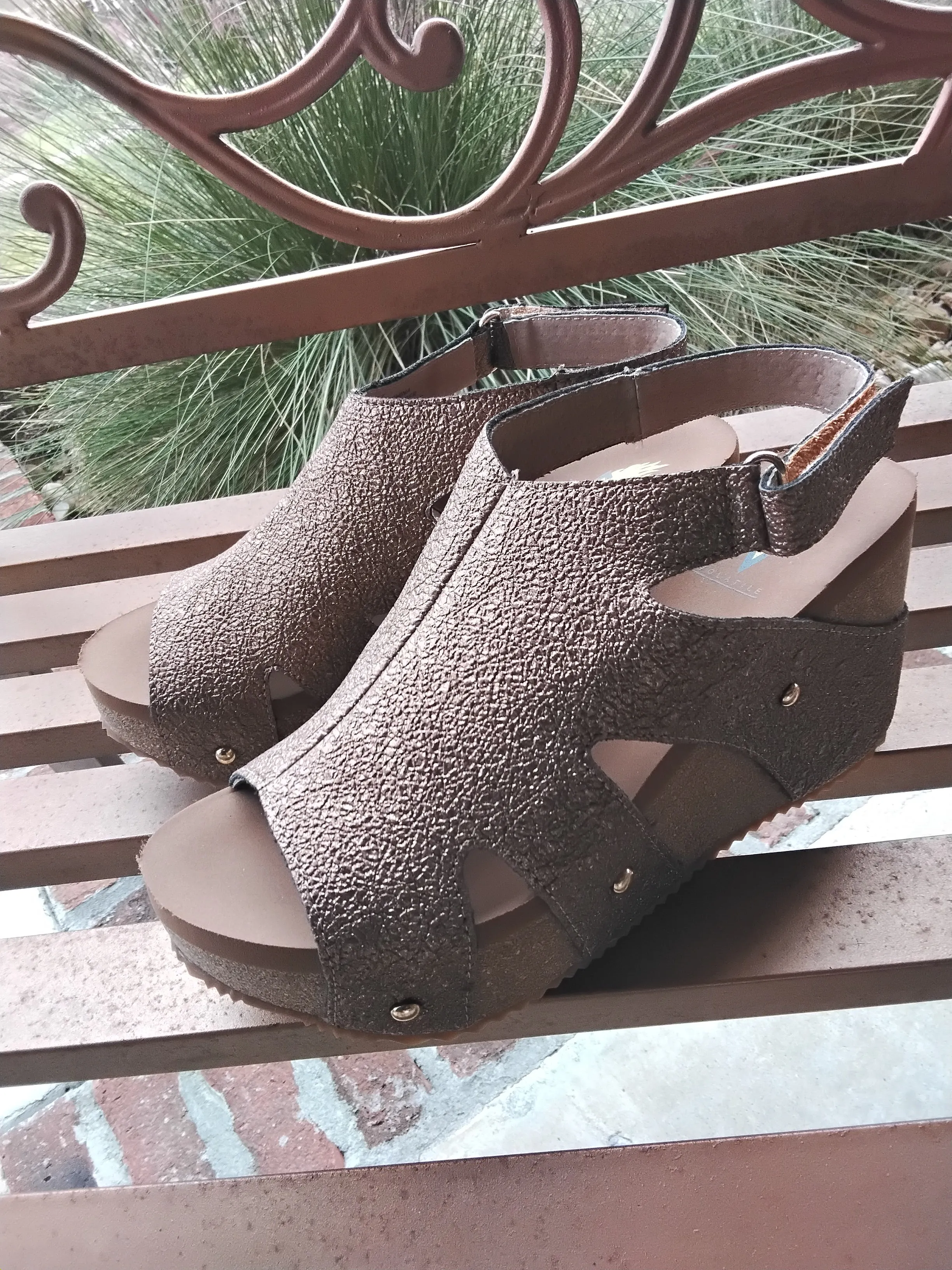 Copper Wedge Sandals with Self Fasteners | Volatile Spindle