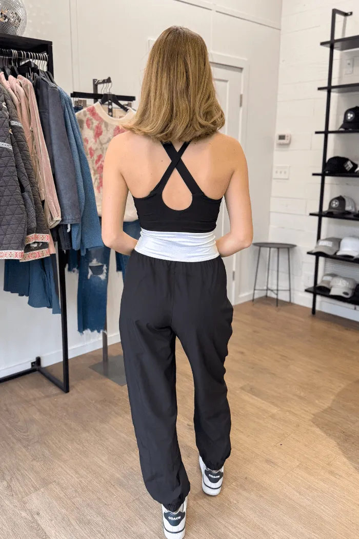 Cutout Jogger Jumpsuit in Classic Black and White