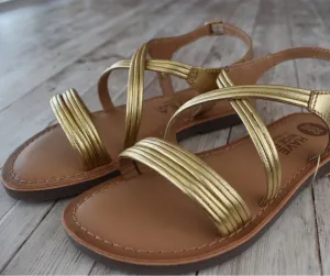 Golden sandal tubular straps in leather- Gioseppo