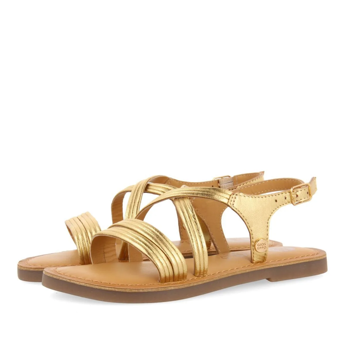 Golden sandal tubular straps in leather- Gioseppo