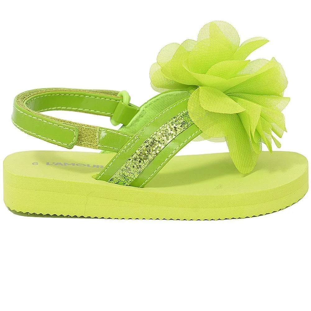 Green Sequin Strap Flower Flip Flop Sandals Toddler Girls 5-10