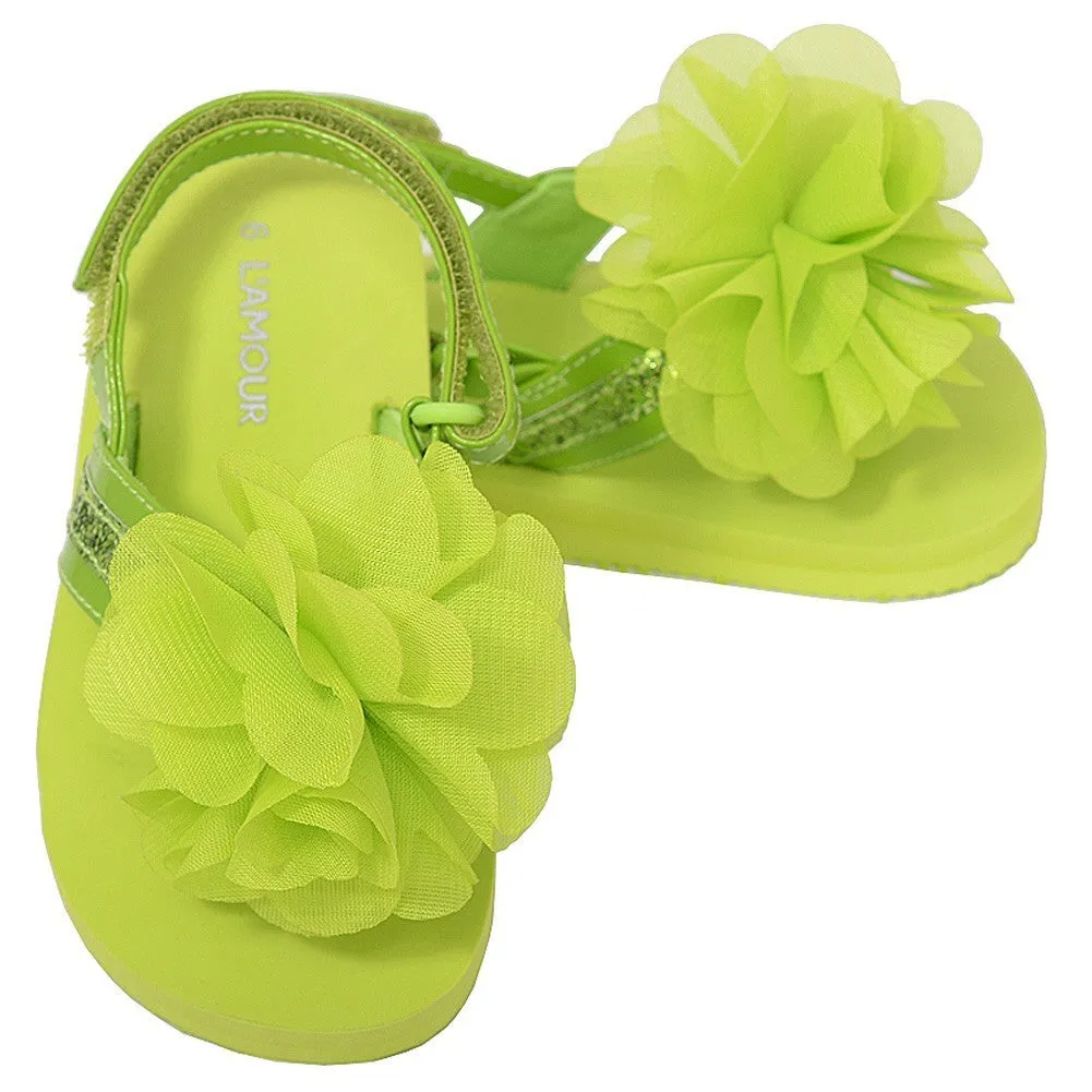 Green Sequin Strap Flower Flip Flop Sandals Toddler Girls 5-10