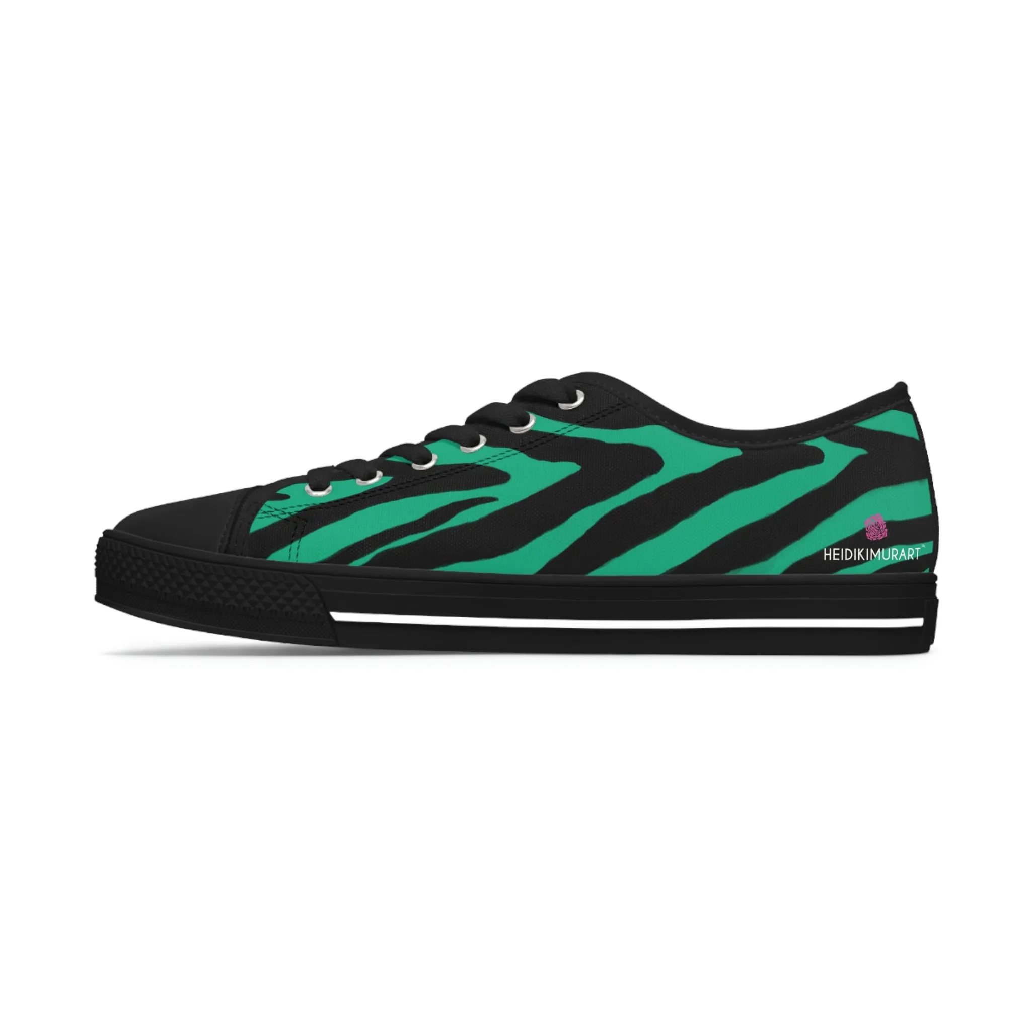 Green Zebra Print Ladies' Sneakers, Best Zebra Striped Animal Print Designer Women's Low Top Sneakers