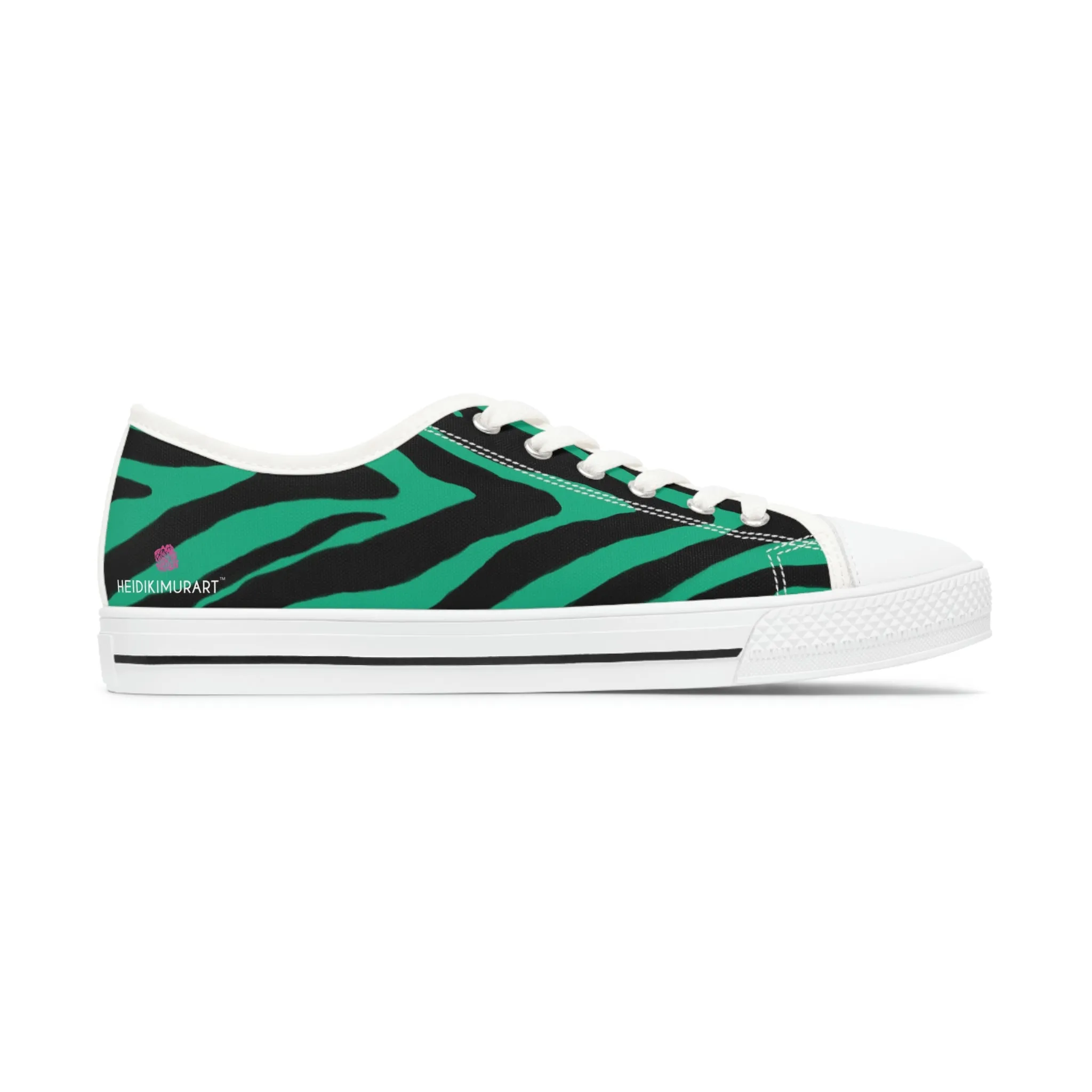 Green Zebra Print Ladies' Sneakers, Best Zebra Striped Animal Print Designer Women's Low Top Sneakers