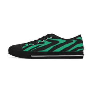 Green Zebra Print Ladies' Sneakers, Best Zebra Striped Animal Print Designer Women's Low Top Sneakers