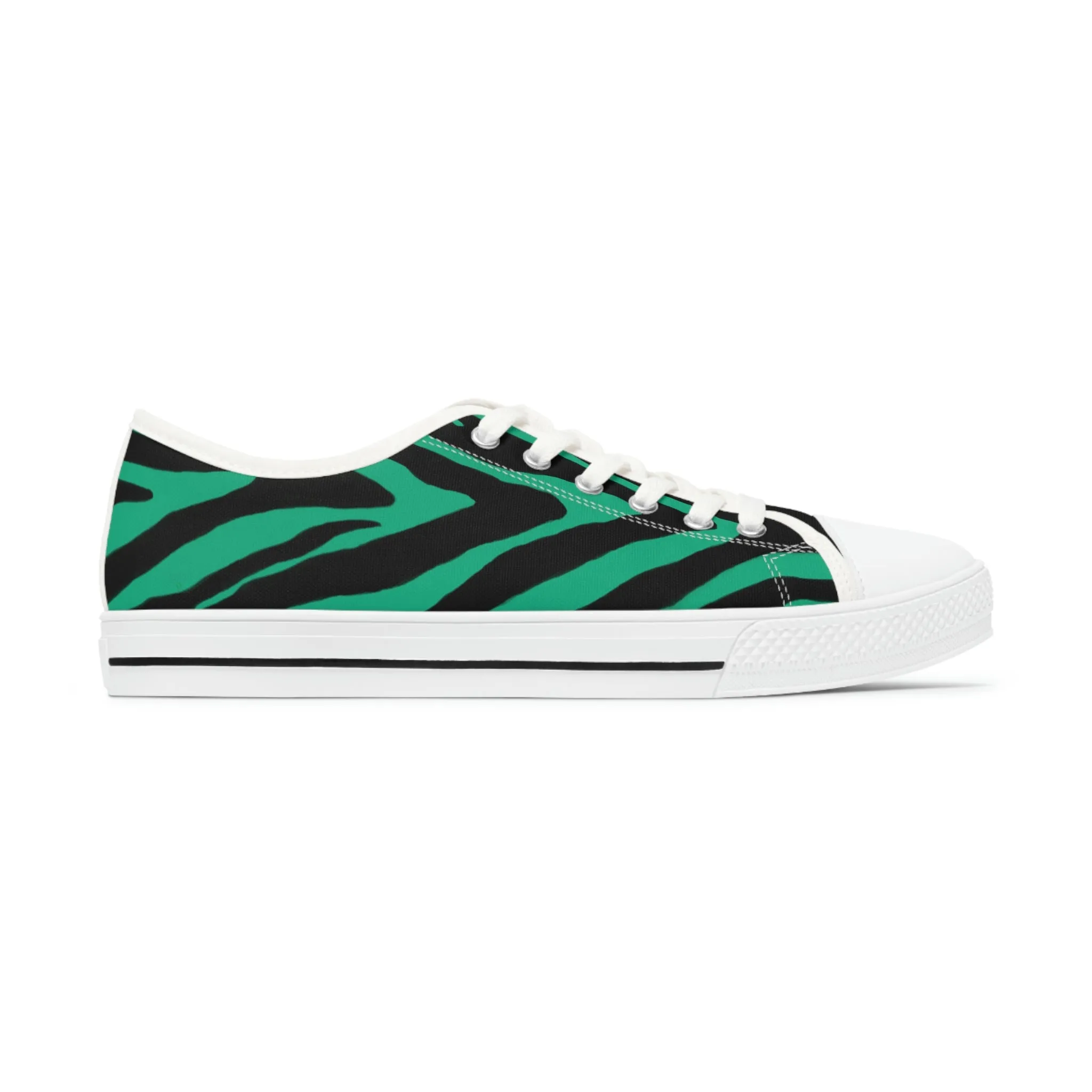 Green Zebra Print Ladies' Sneakers, Best Zebra Striped Animal Print Designer Women's Low Top Sneakers