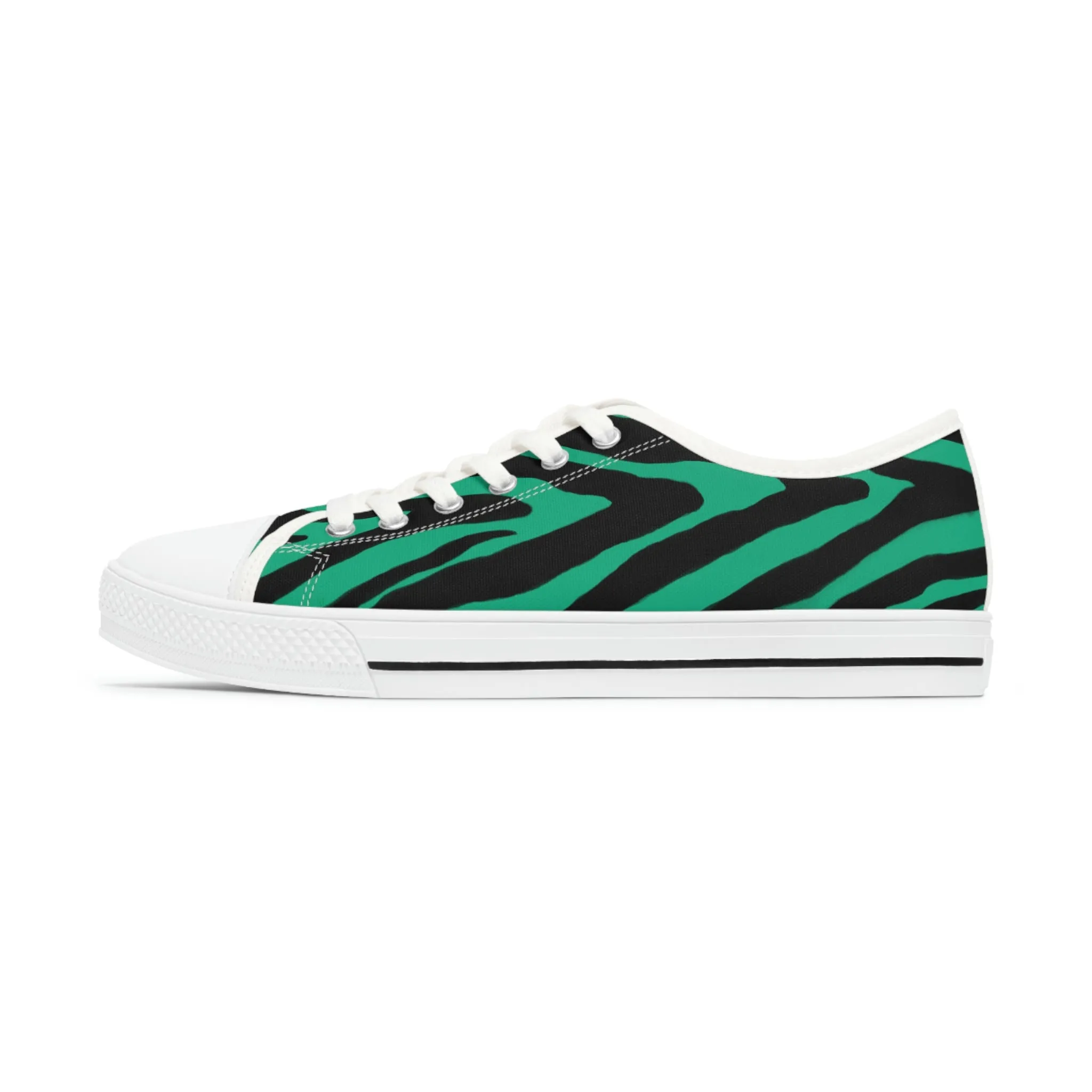 Green Zebra Print Ladies' Sneakers, Best Zebra Striped Animal Print Designer Women's Low Top Sneakers