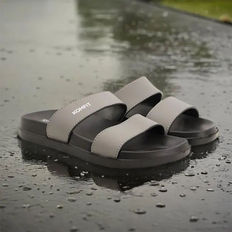 Grey Double Strap Slippers for men