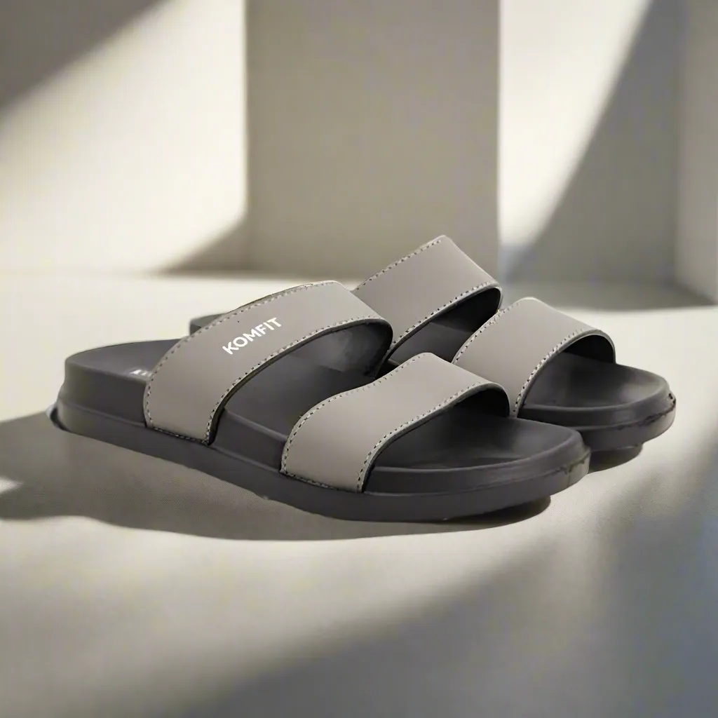 Grey Double Strap Slippers for men