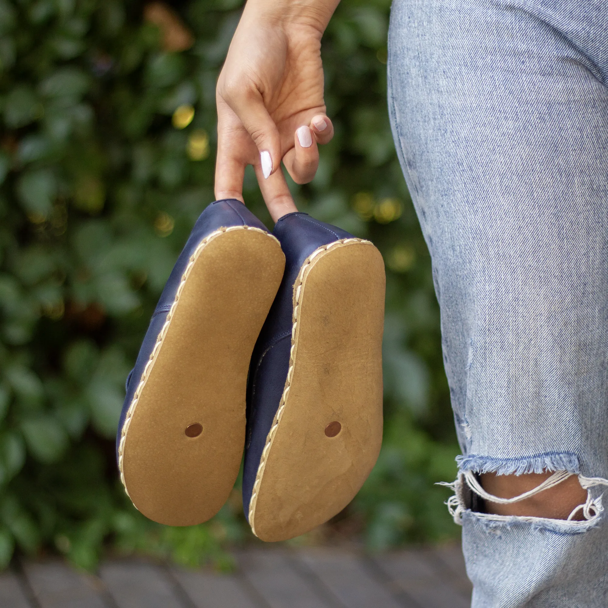 Handmade Barefoot Leather Shoes Navy Blue for Women