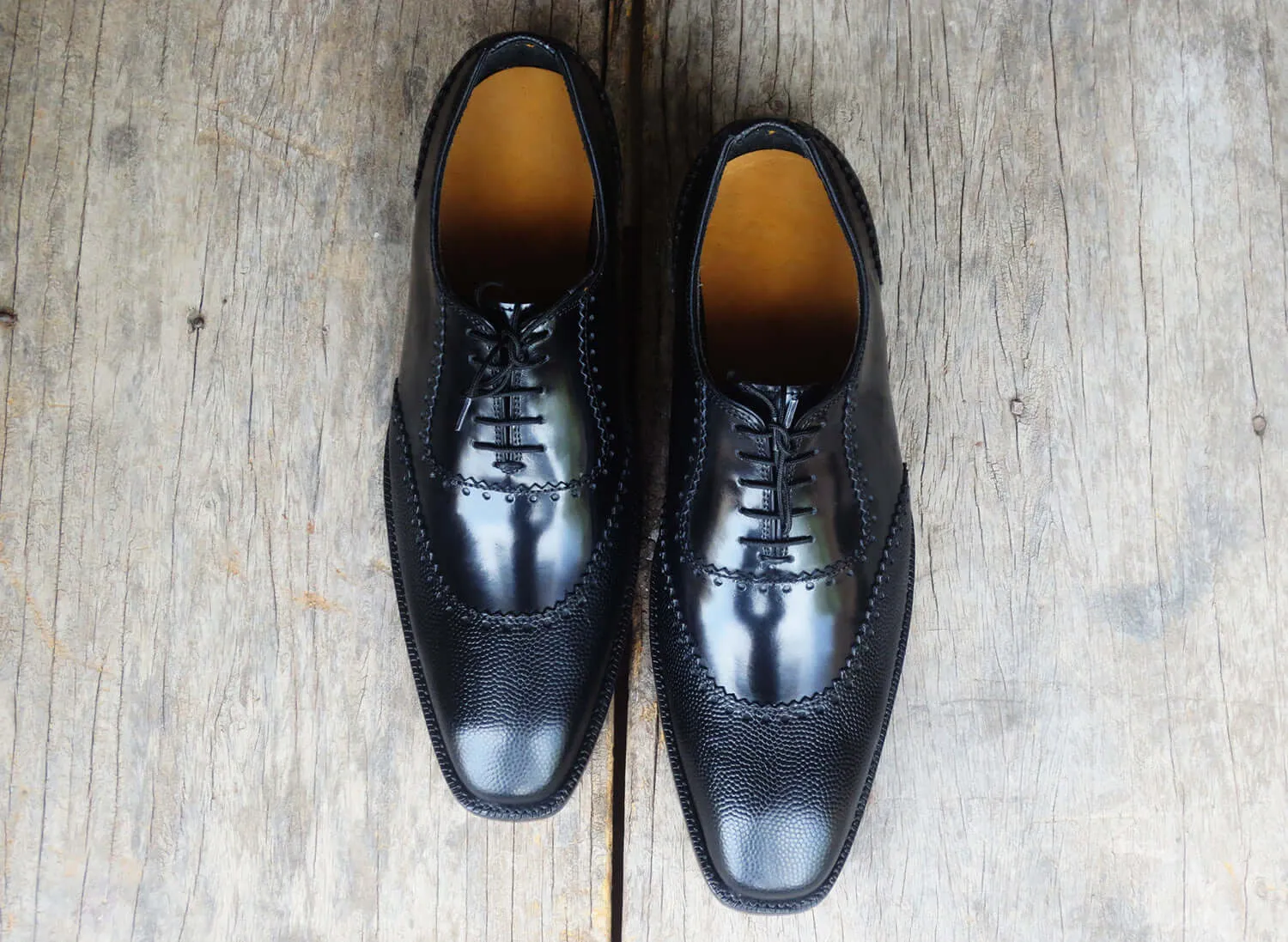 Handmade Men’s Pebbled Leather Round Toe Stylish Lace Up Shoes, Men’s Black Color Stylish Shoes