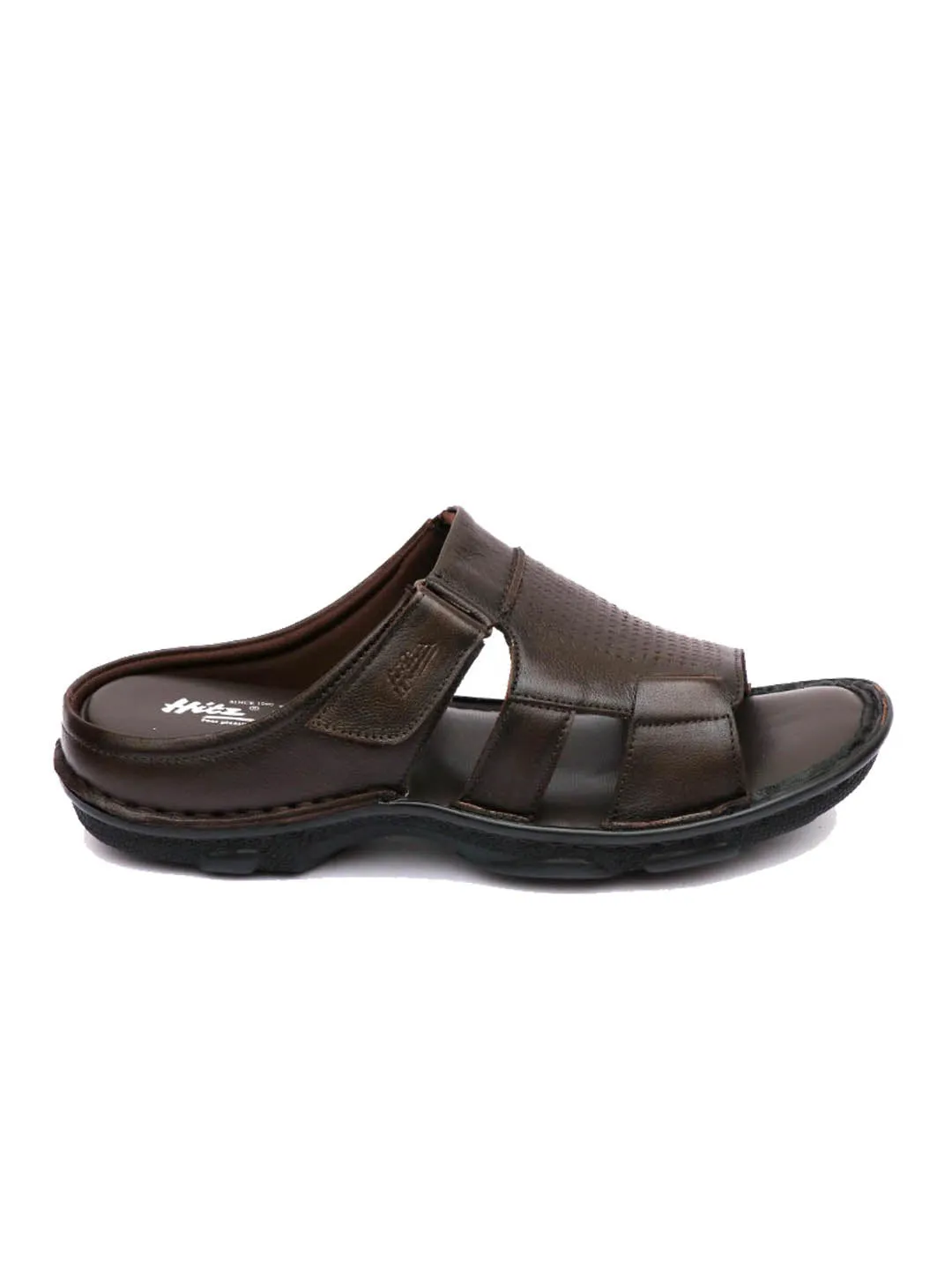 Hitz Men's Brown Leather Open Toe Comfort Slippers