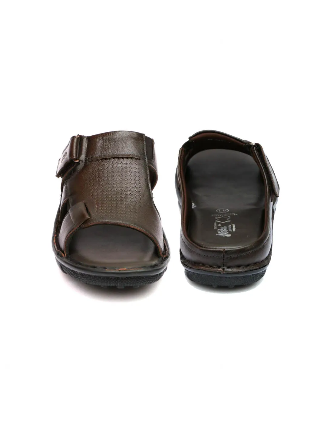 Hitz Men's Brown Leather Open Toe Comfort Slippers