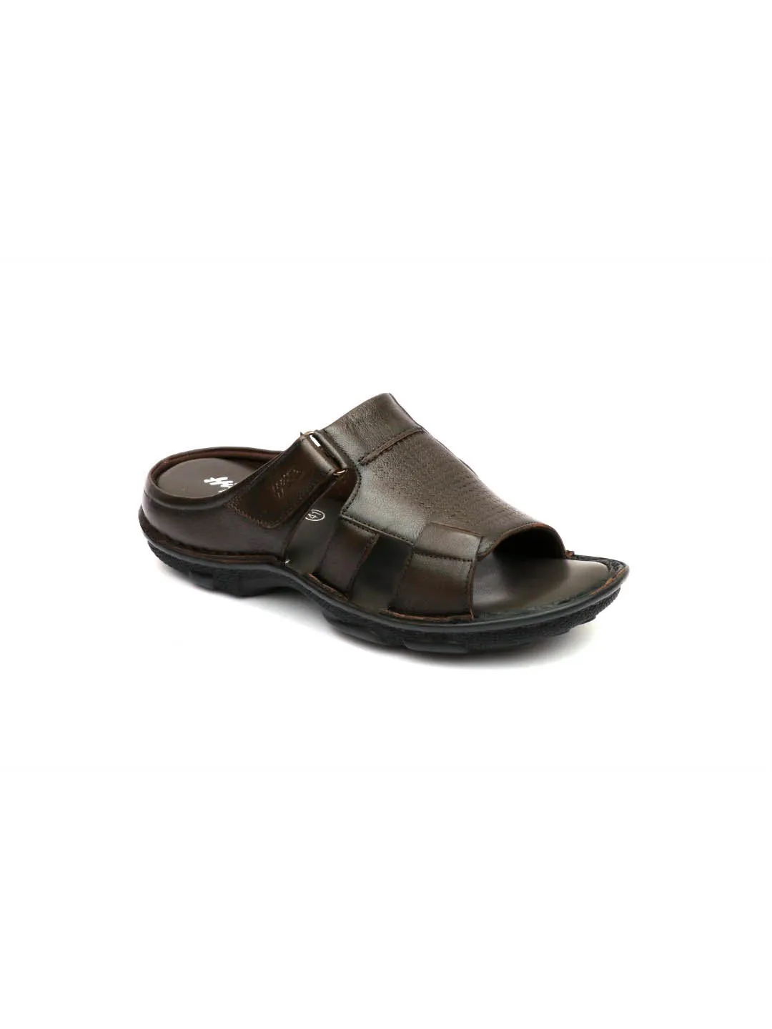 Hitz Men's Brown Leather Open Toe Comfort Slippers