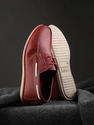 HITZ701 Men's Red Leather Boat Lace-Up Shoes