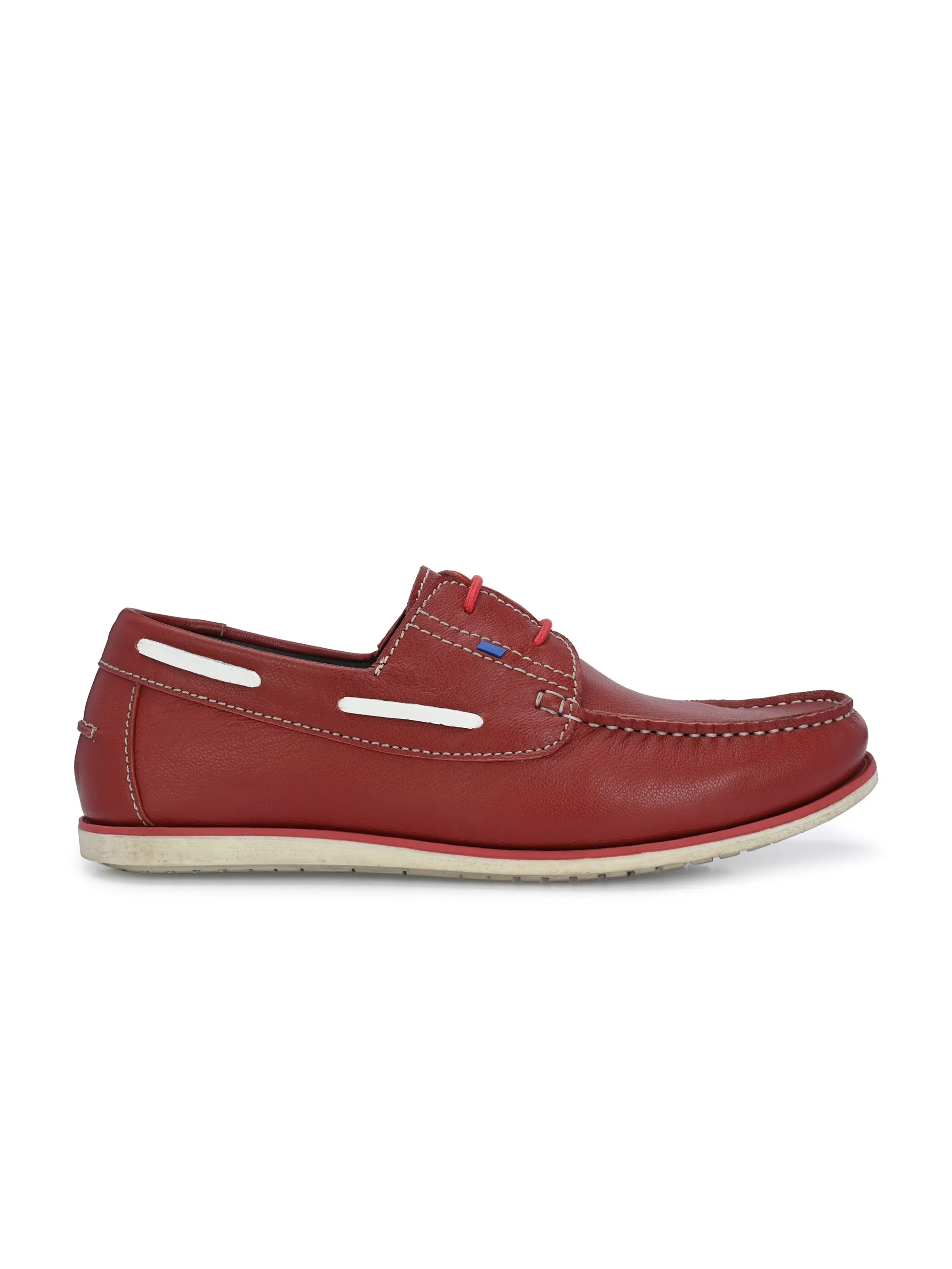 HITZ701 Men's Red Leather Boat Lace-Up Shoes