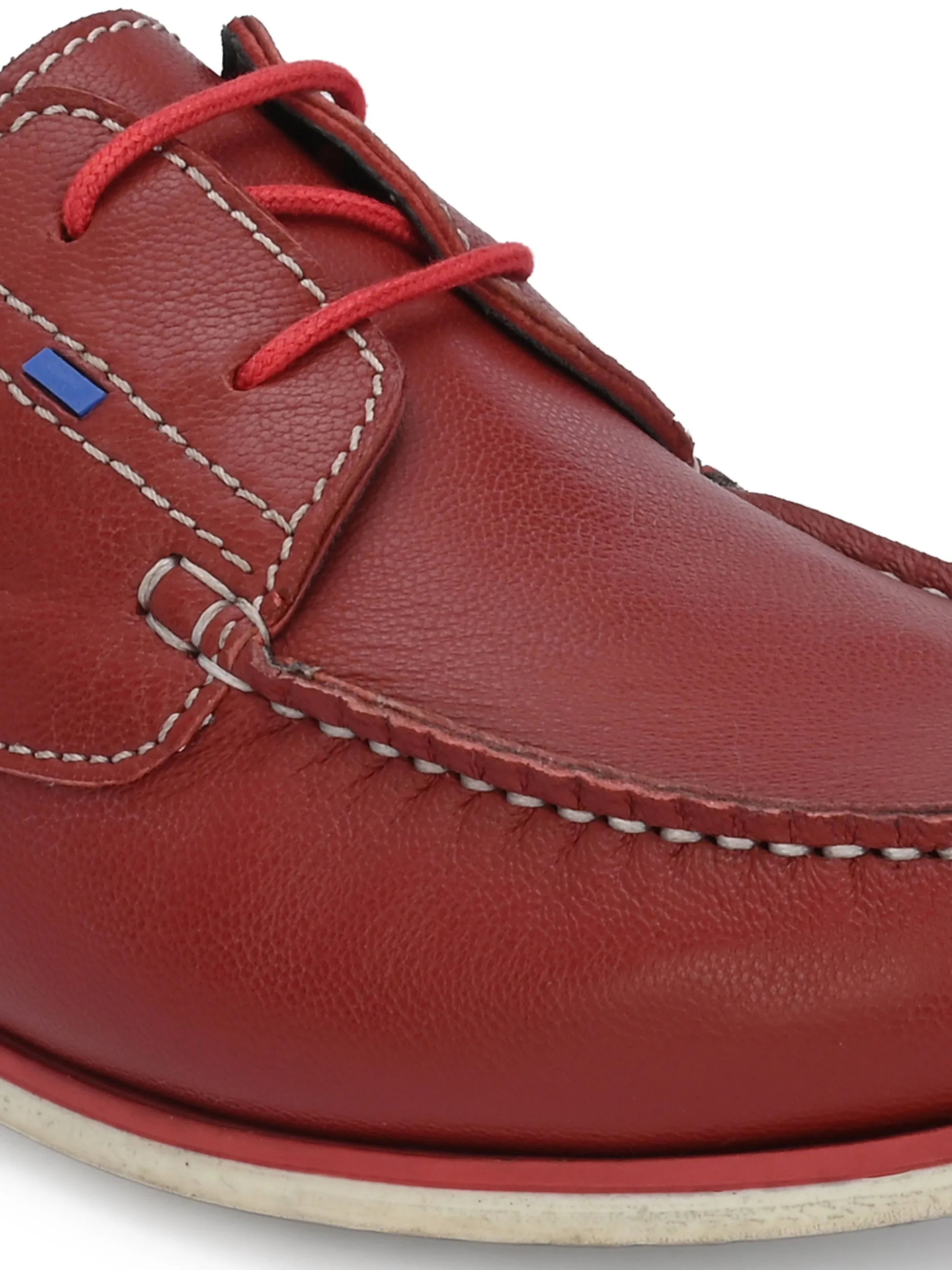 HITZ701 Men's Red Leather Boat Lace-Up Shoes