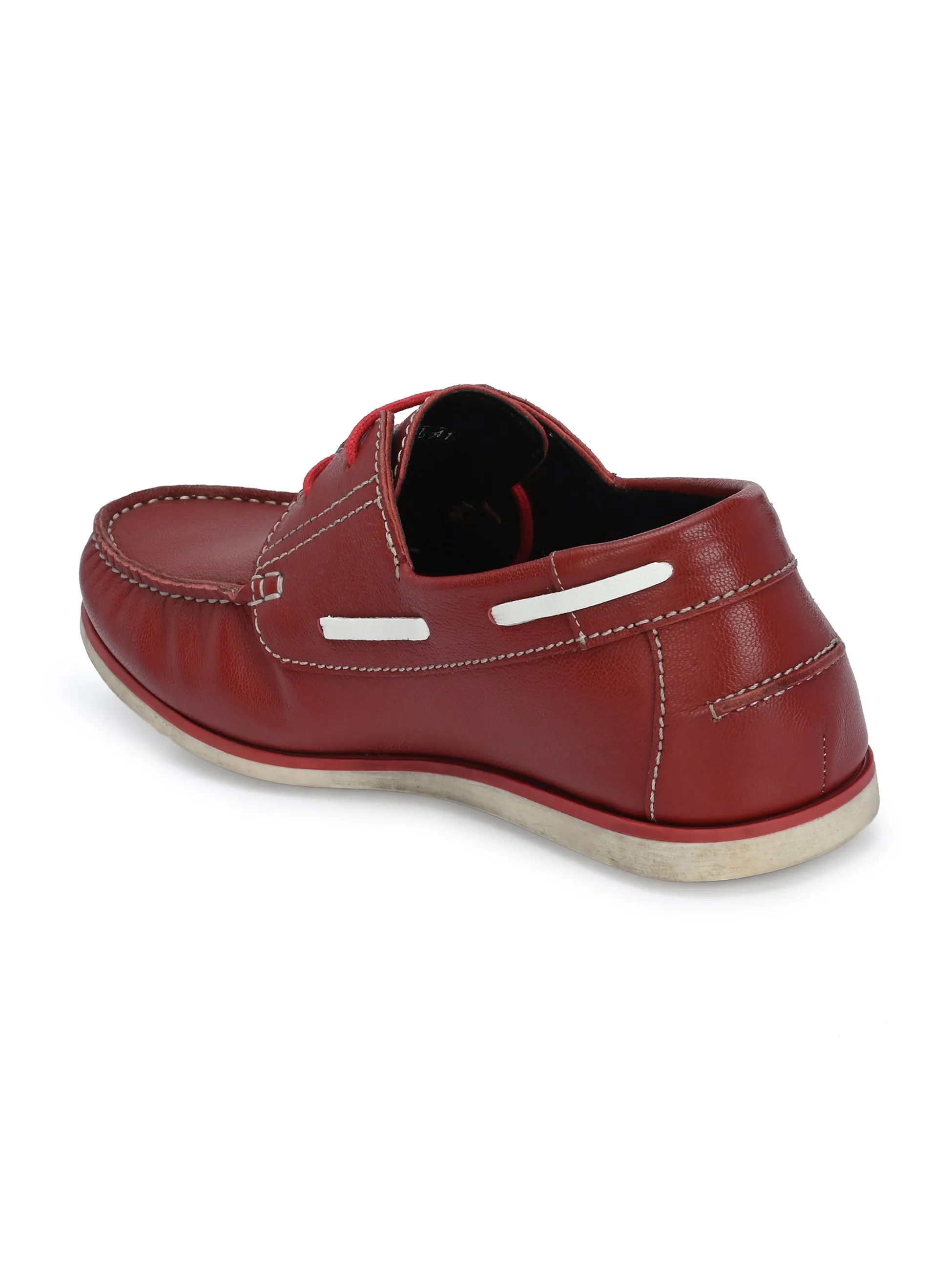 HITZ701 Men's Red Leather Boat Lace-Up Shoes