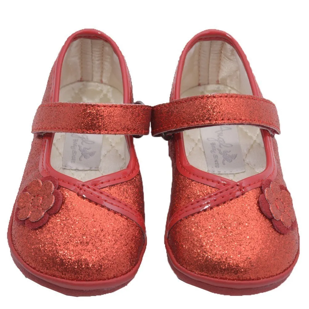 Little Girls Glitter Red Flower Kimono Mary Jane Shoes 4-7 Toddler