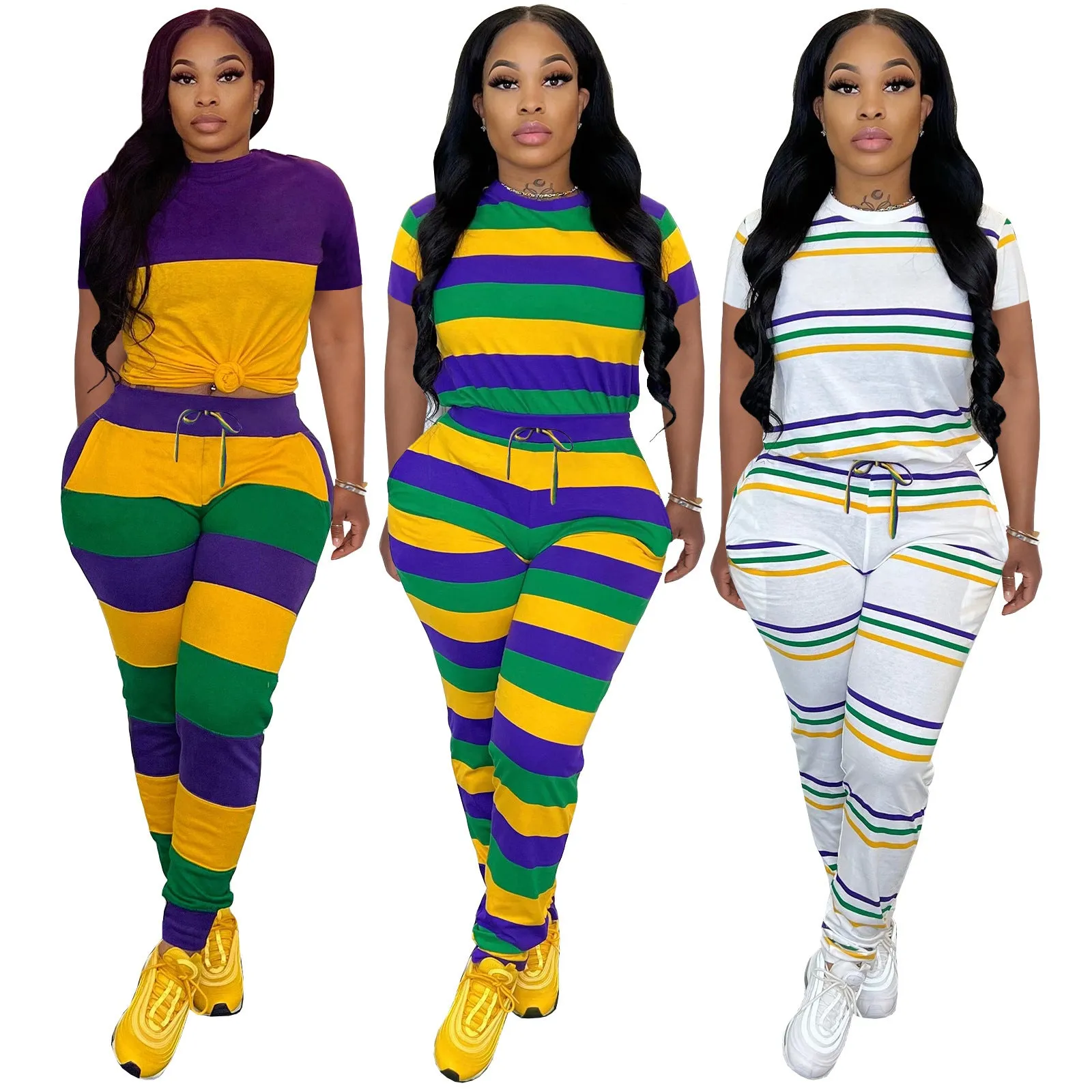 MB FASHION Vibrant Striped Two-Piece Jogger Set 2964LY